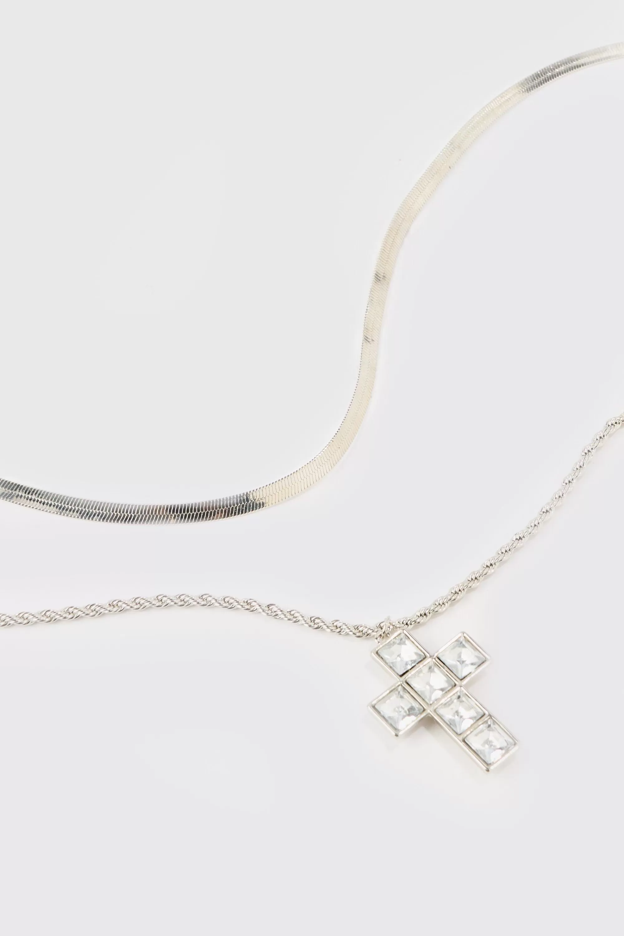 boohooMAN Iced Cross Pendant Double Chain Necklace In | UK