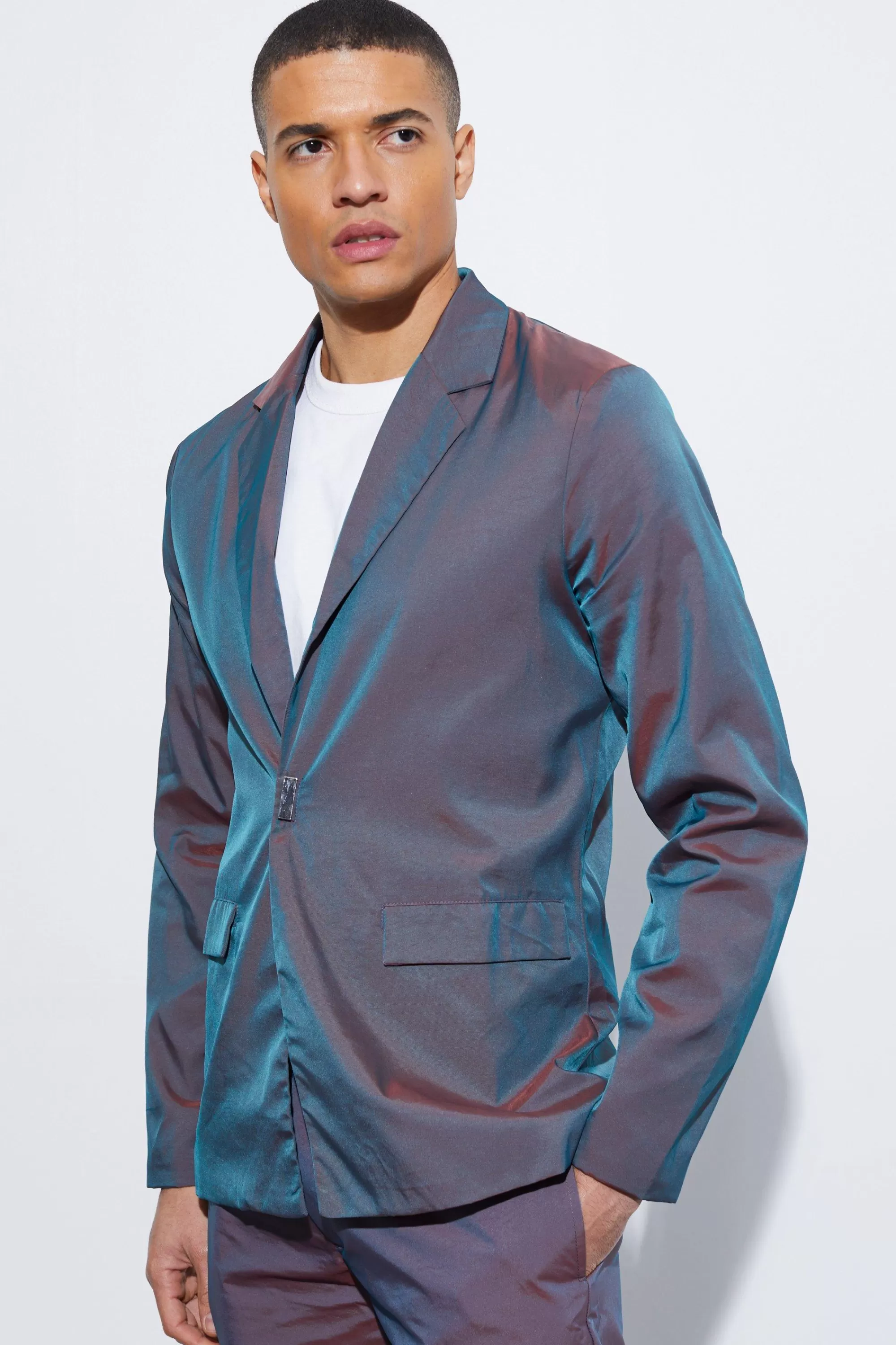 boohooMAN Iridescent Slim Fit Single Breasted Blazer | UK