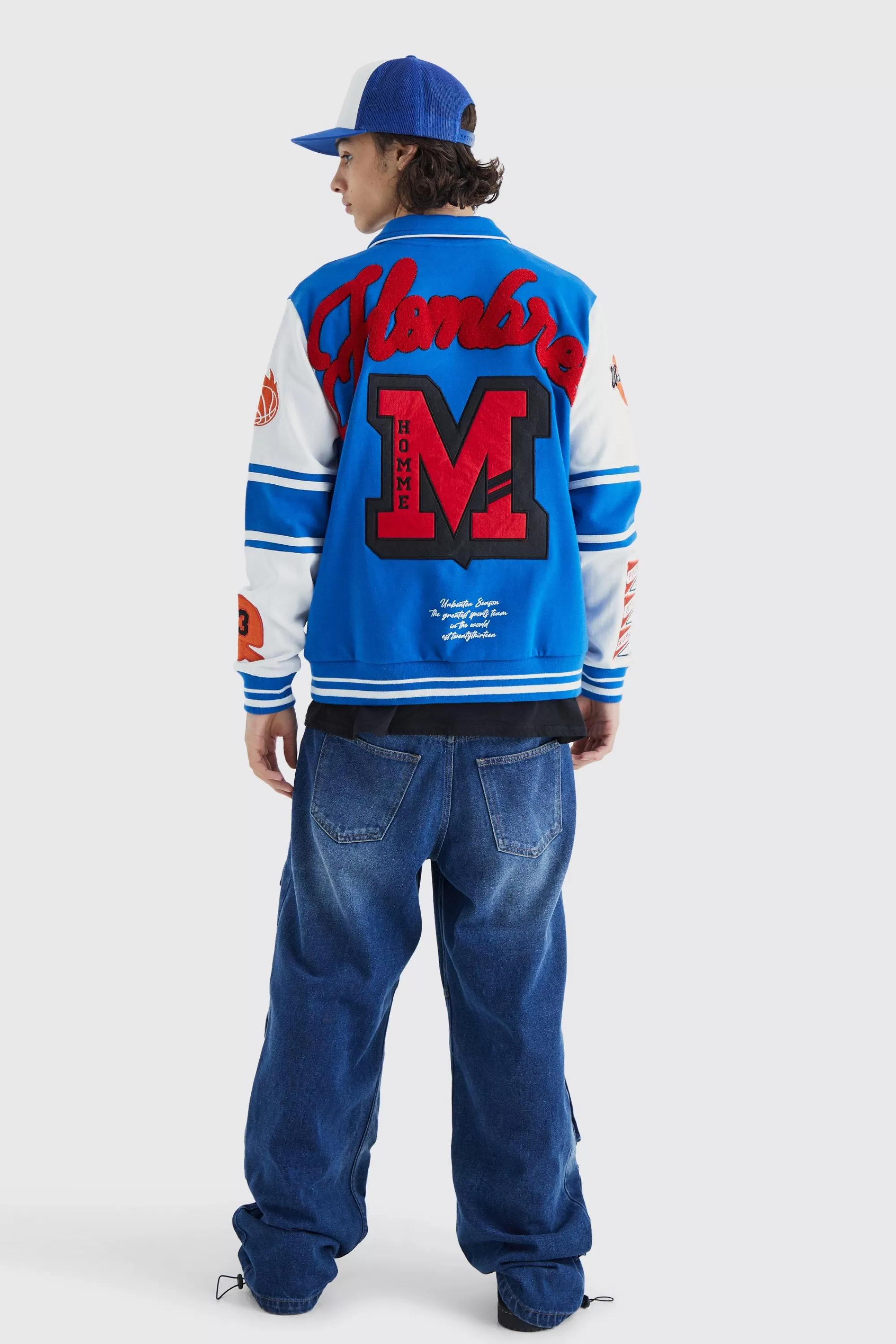 boohooMAN Jersey Harrington Varsity Jacket | UK