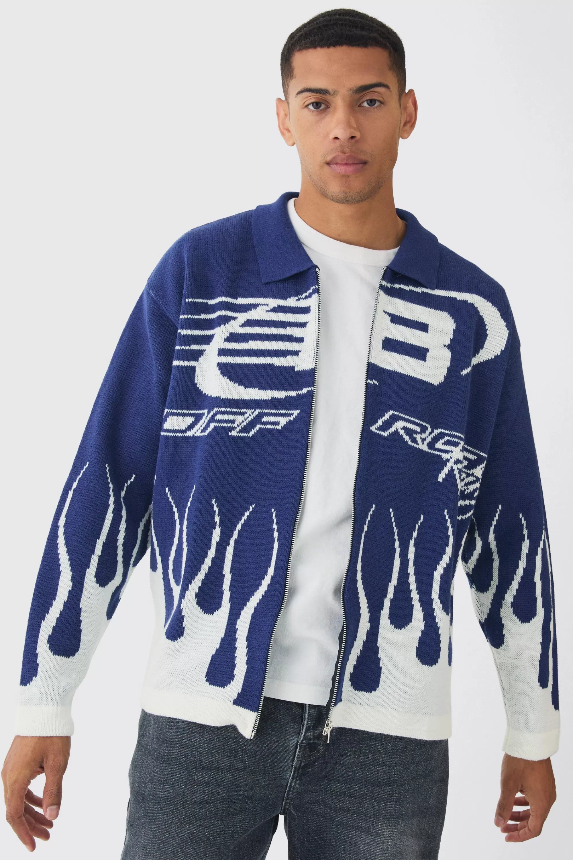 boohooMAN Knitted Moto Bomber Jacket In | UK