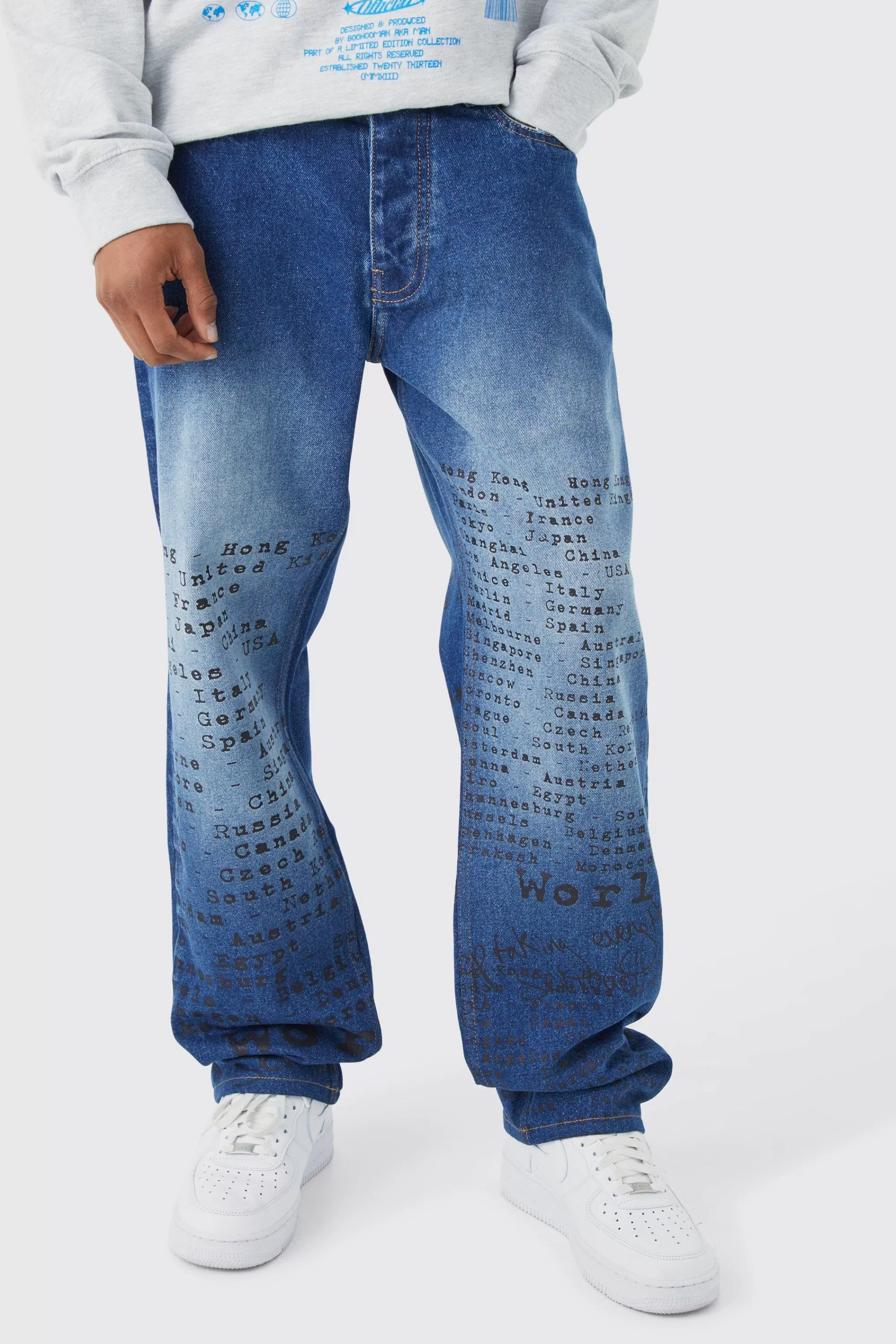boohooMAN Laser Print Denim Jacket And Jeans Set | UK