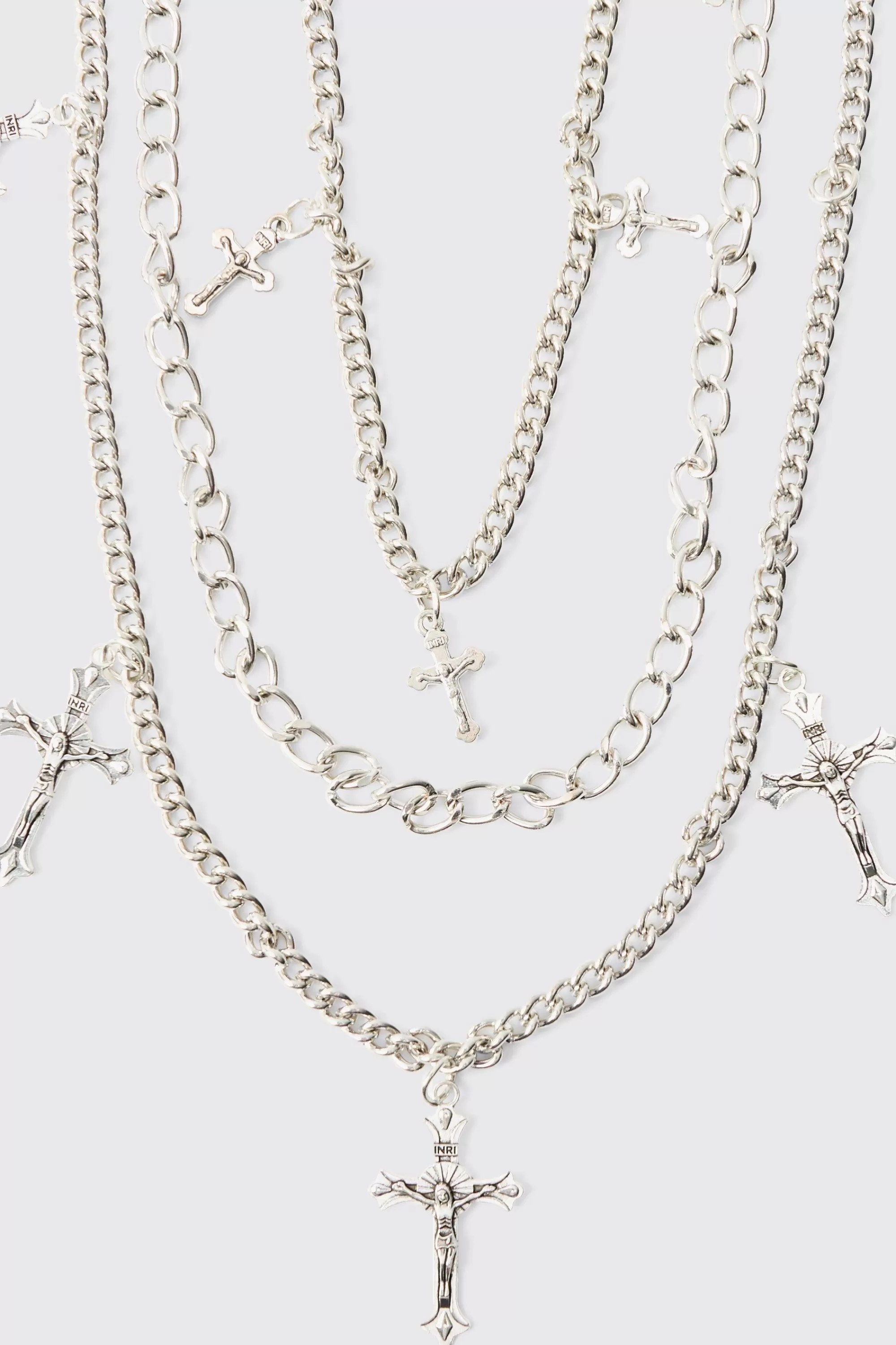 boohooMAN Layered Cross Jean Chain In | UK