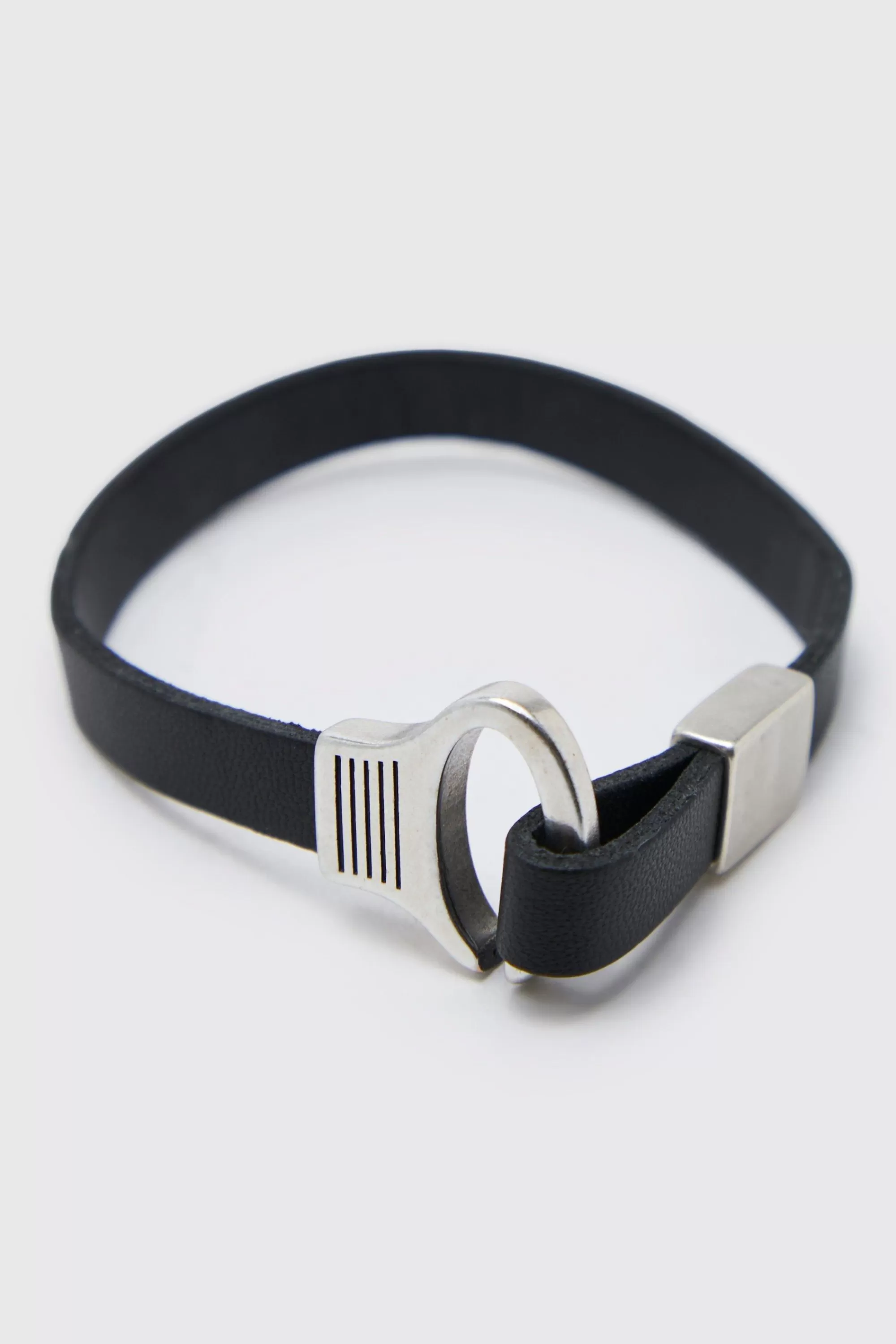 boohooMAN Leather Look Hook Bracelet | UK