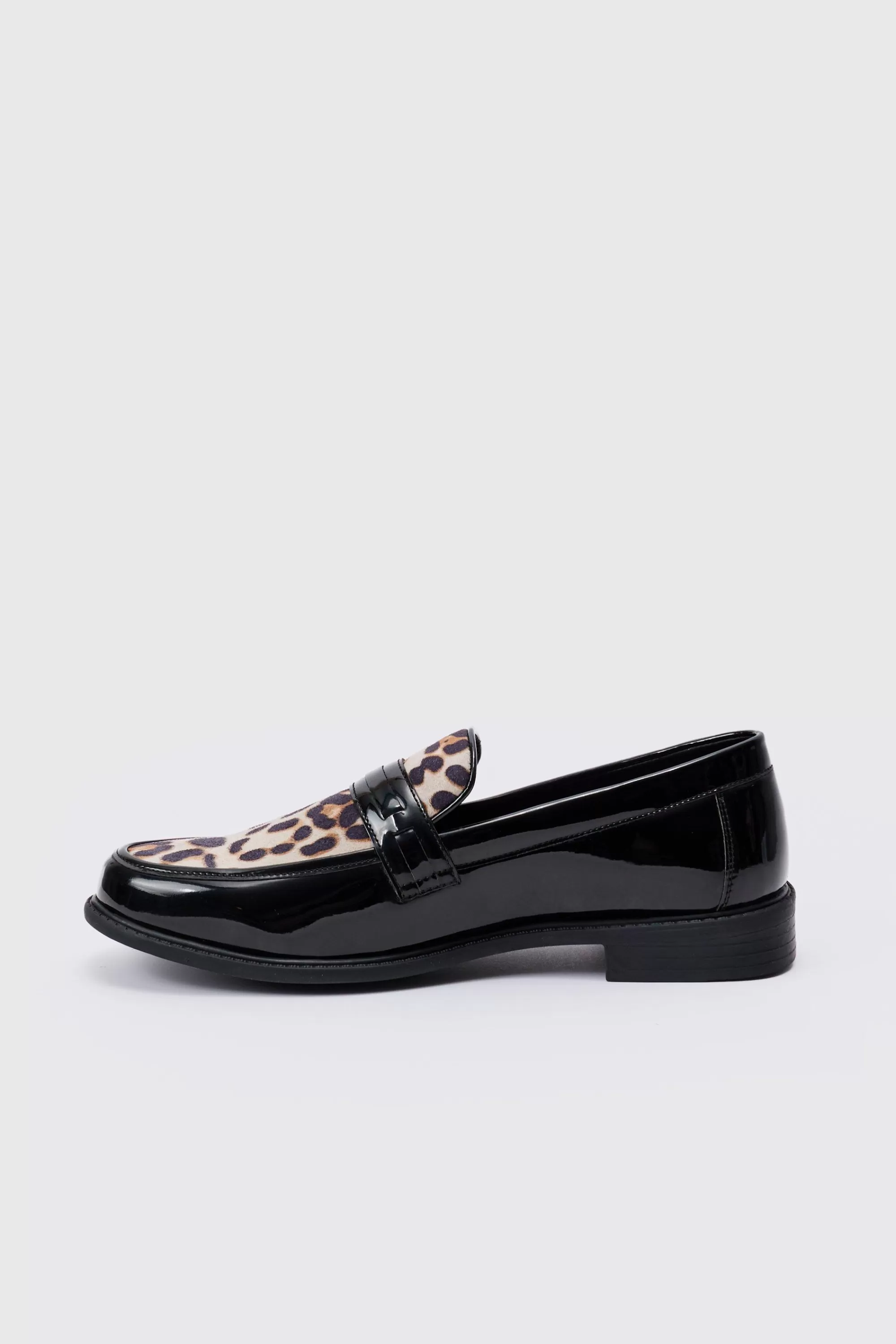 boohooMAN Leopard Patent PU Loafers | UK