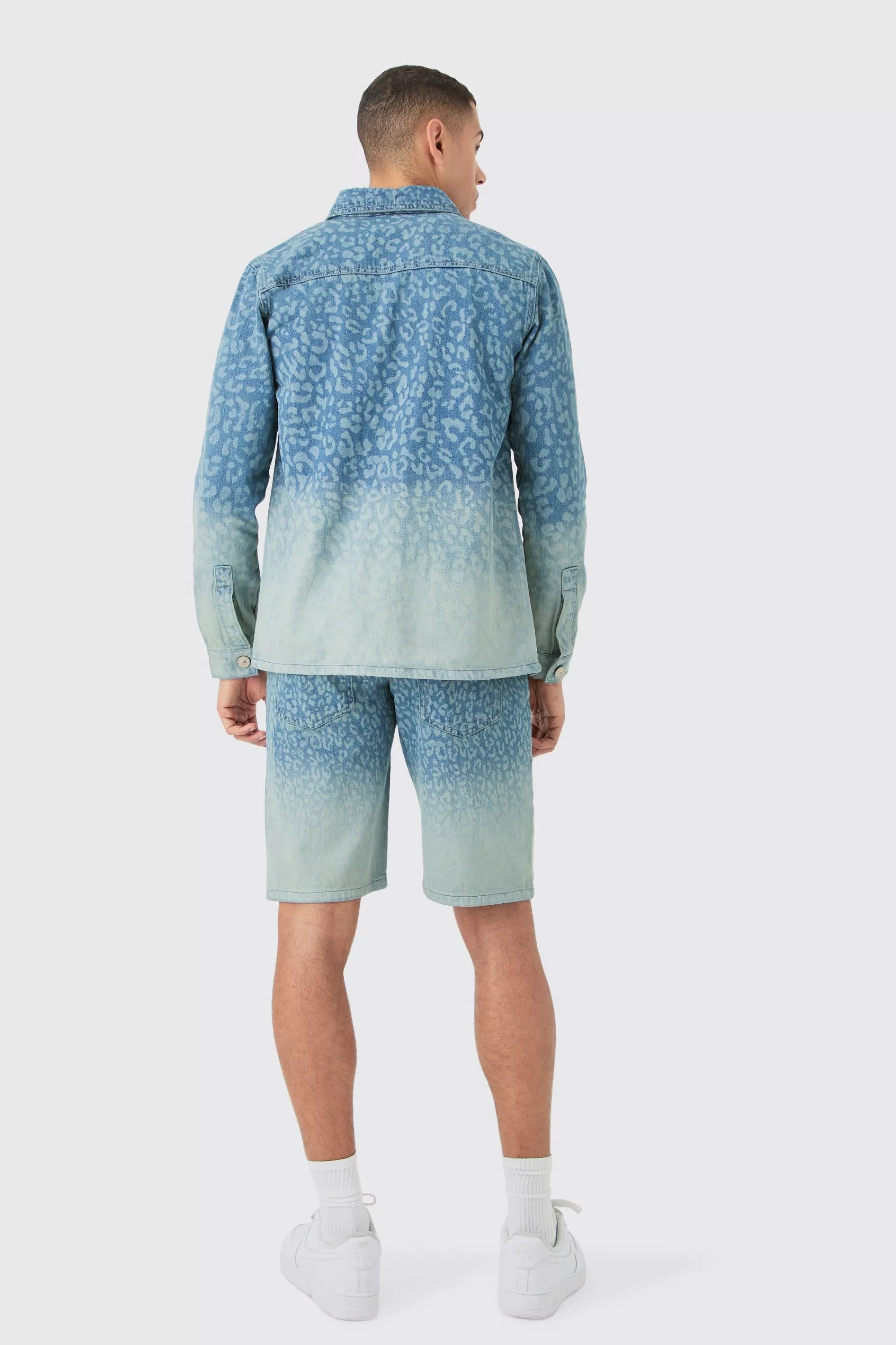 boohooMAN Leopard Print Denim Overshirt In | UK