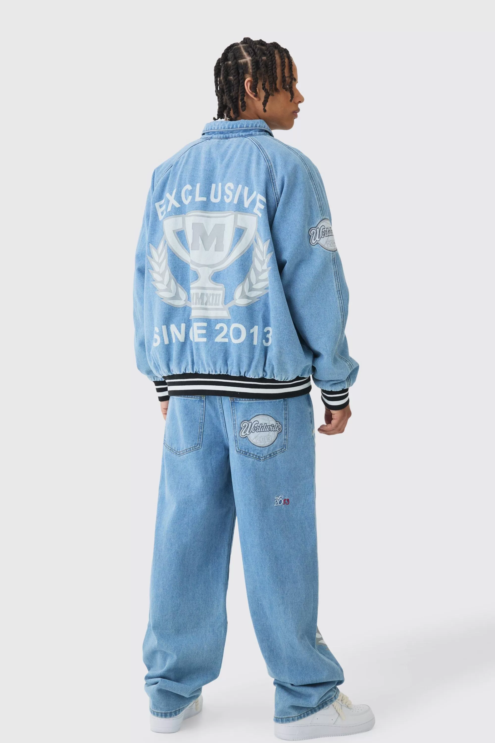 boohooMAN Light Blue Exclusive Applique Set | UK