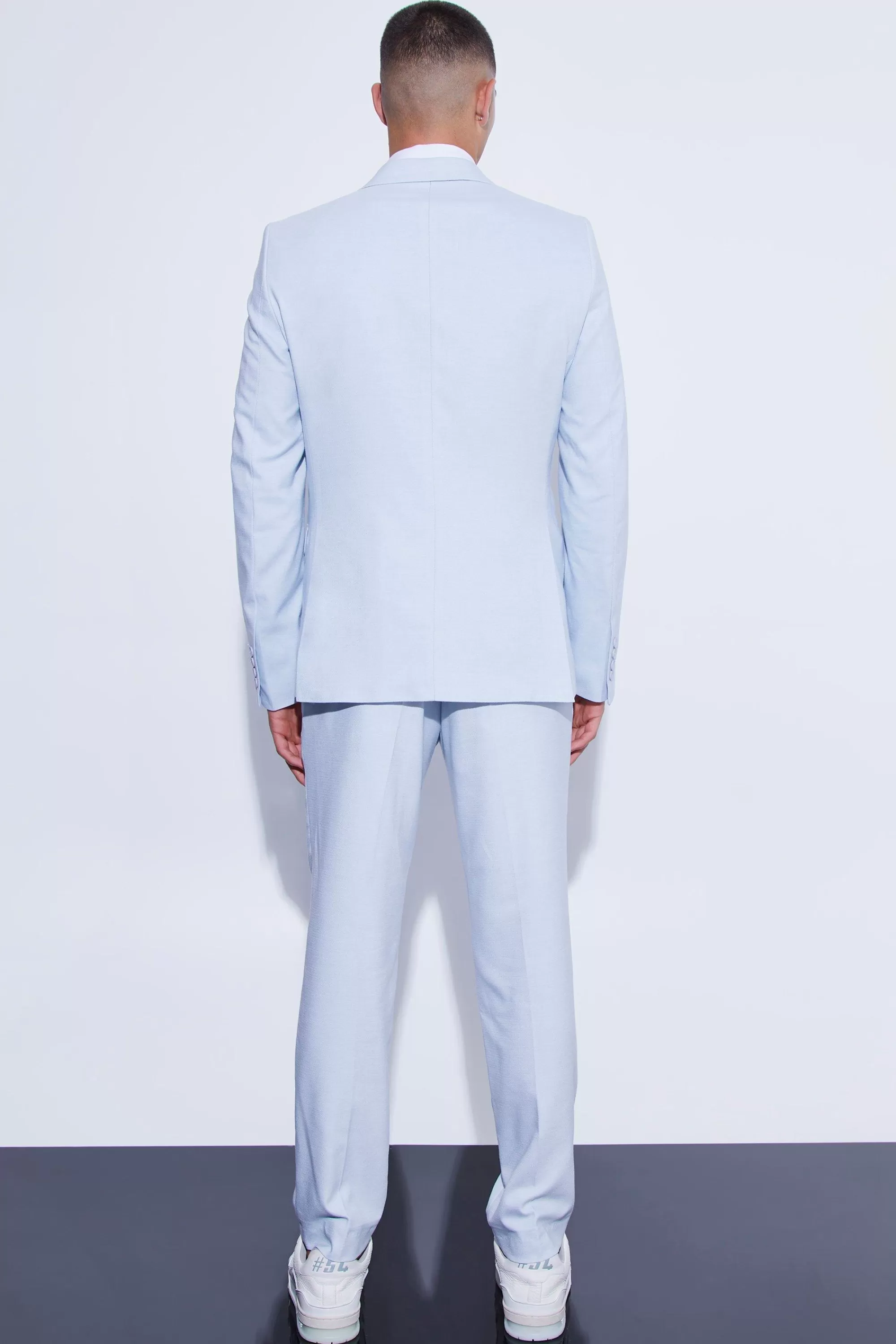boohooMAN SLIM TEXTURED SUIT JACKET AND TROUSER | UK