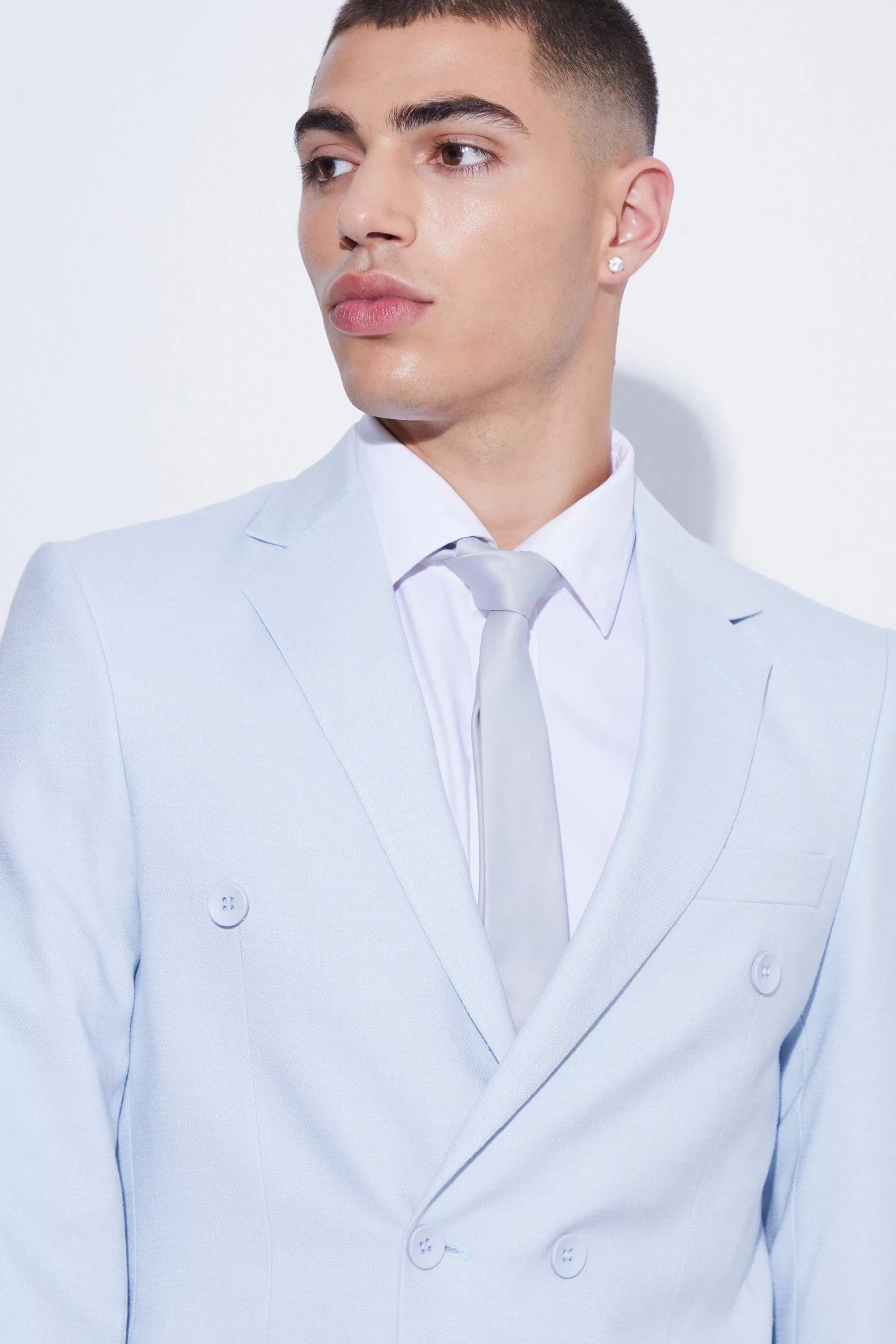 boohooMAN SLIM TEXTURED SUIT JACKET AND TROUSER | UK