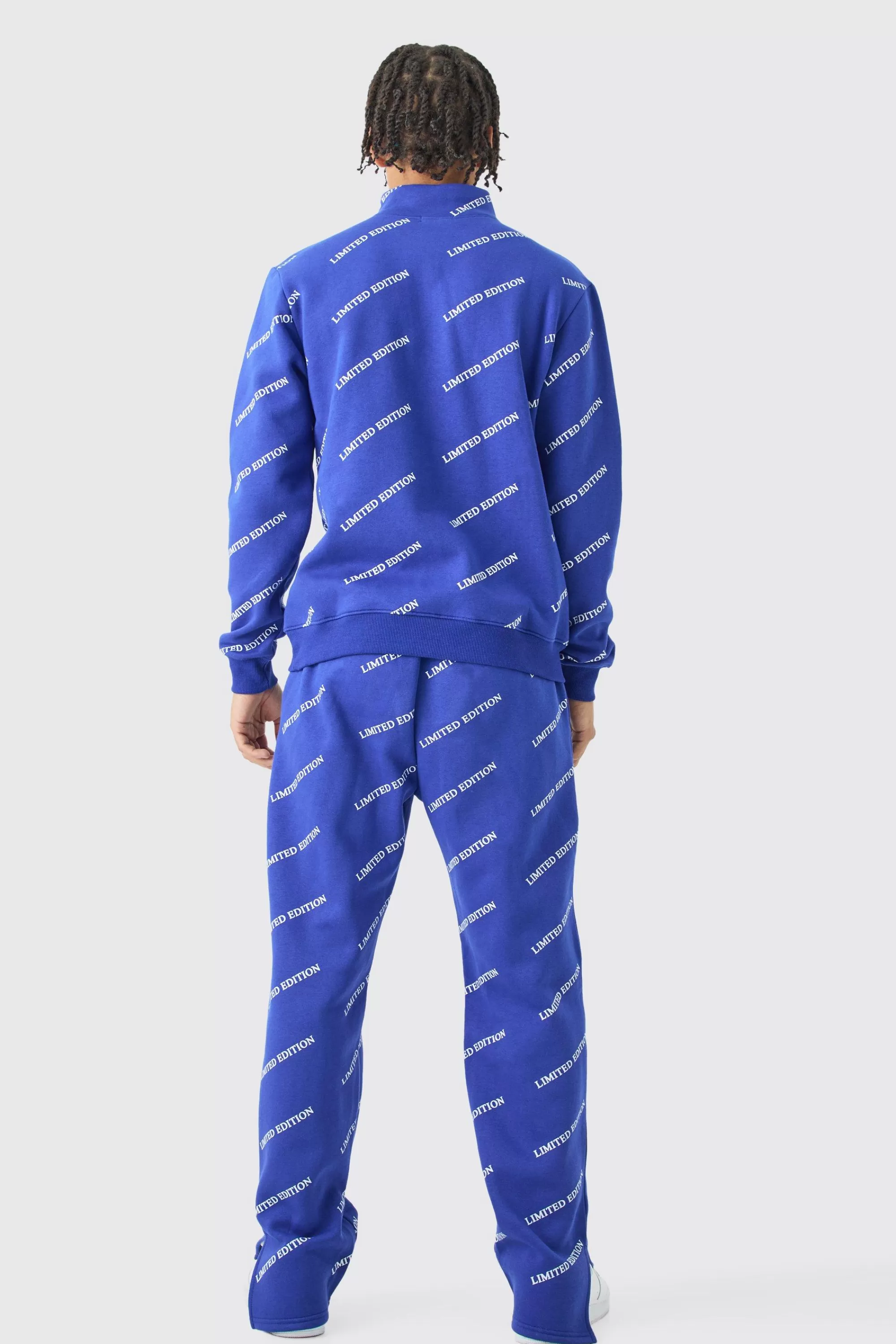 boohooMAN Limited Edition All Over Print Slim Quarter Zip Tracksuit | UK