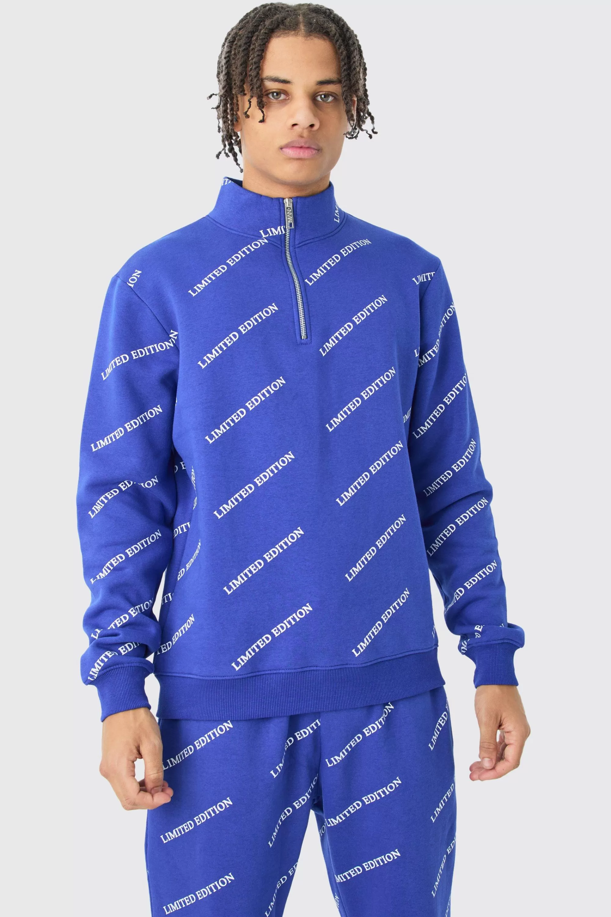boohooMAN Limited Edition All Over Print Slim Quarter Zip Tracksuit | UK