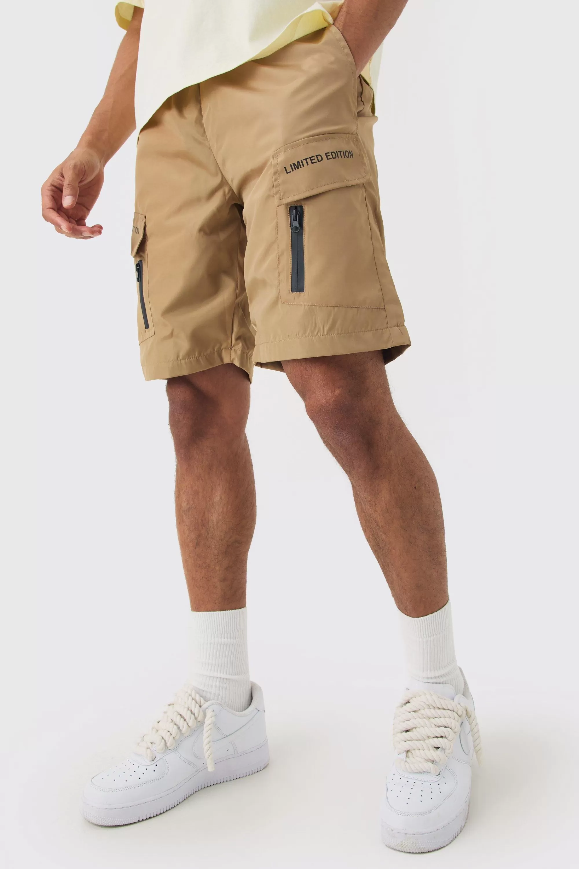 boohooMAN Limited Edition Nylon Elastic Waist Cargo Shorts | UK