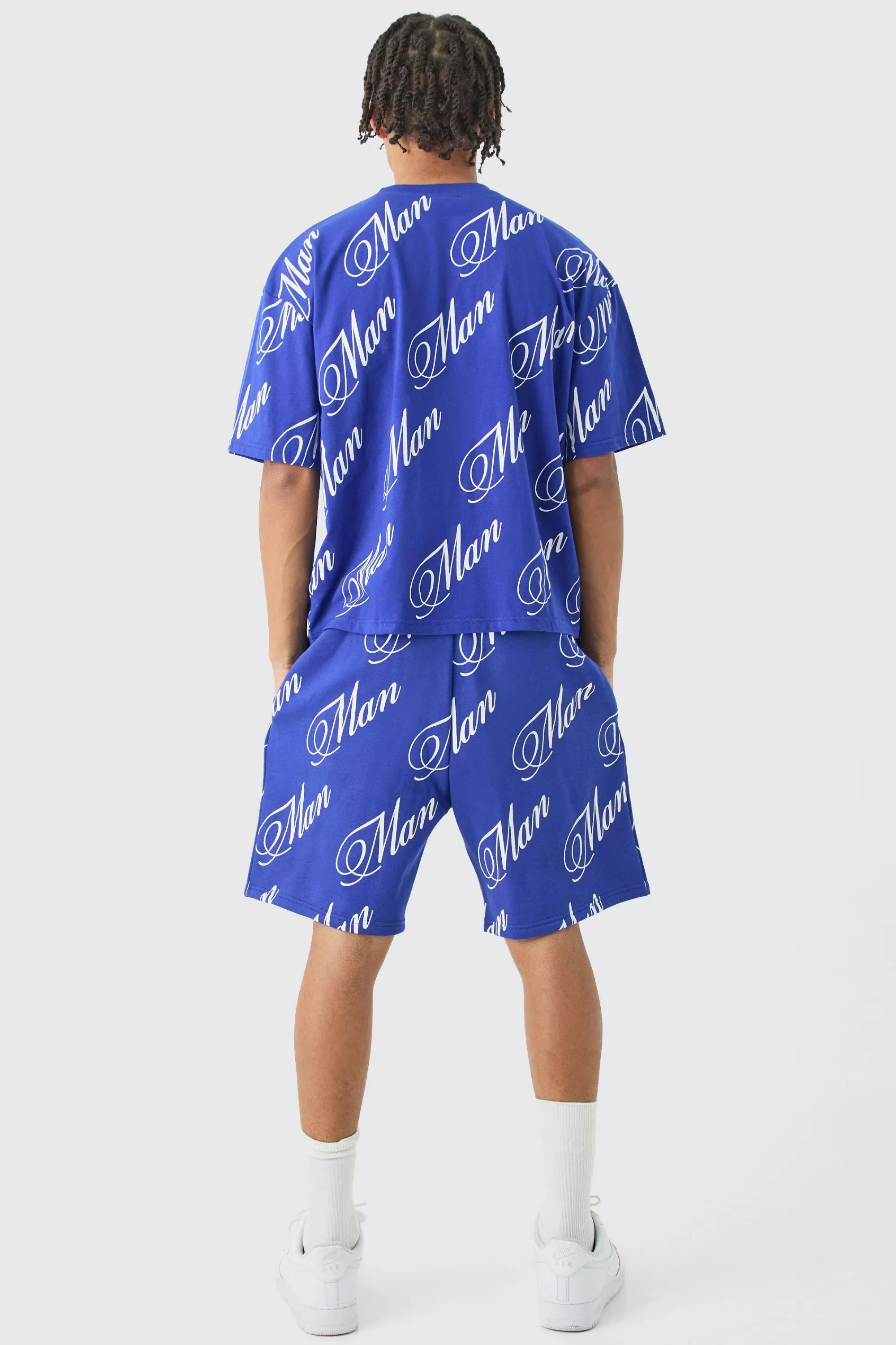 boohooMAN Limited Edition Script All Over Print Boxy Short Set | UK