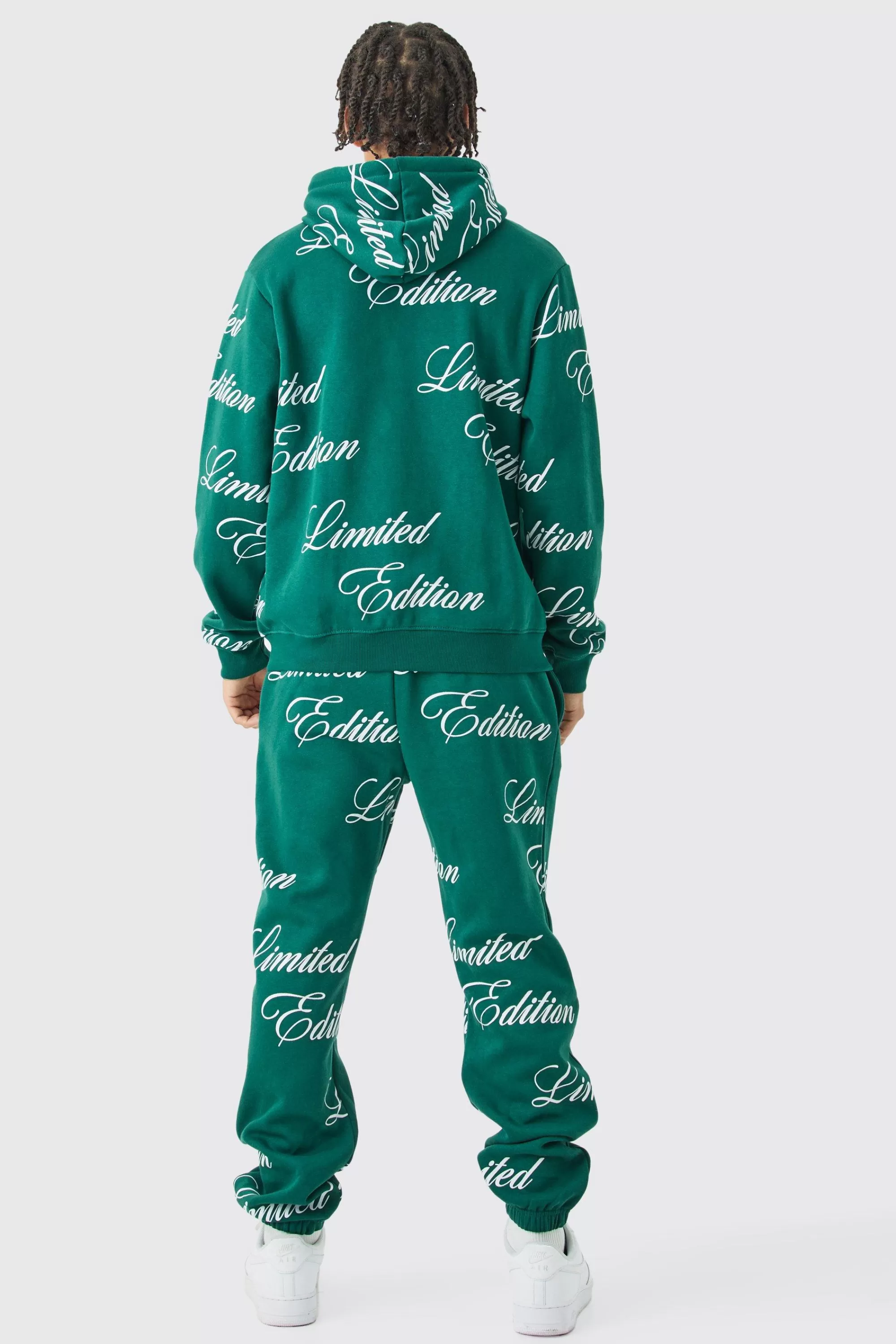 boohooMAN Limited Edition Script All Over Print Zip Hooded Tracksuit | UK