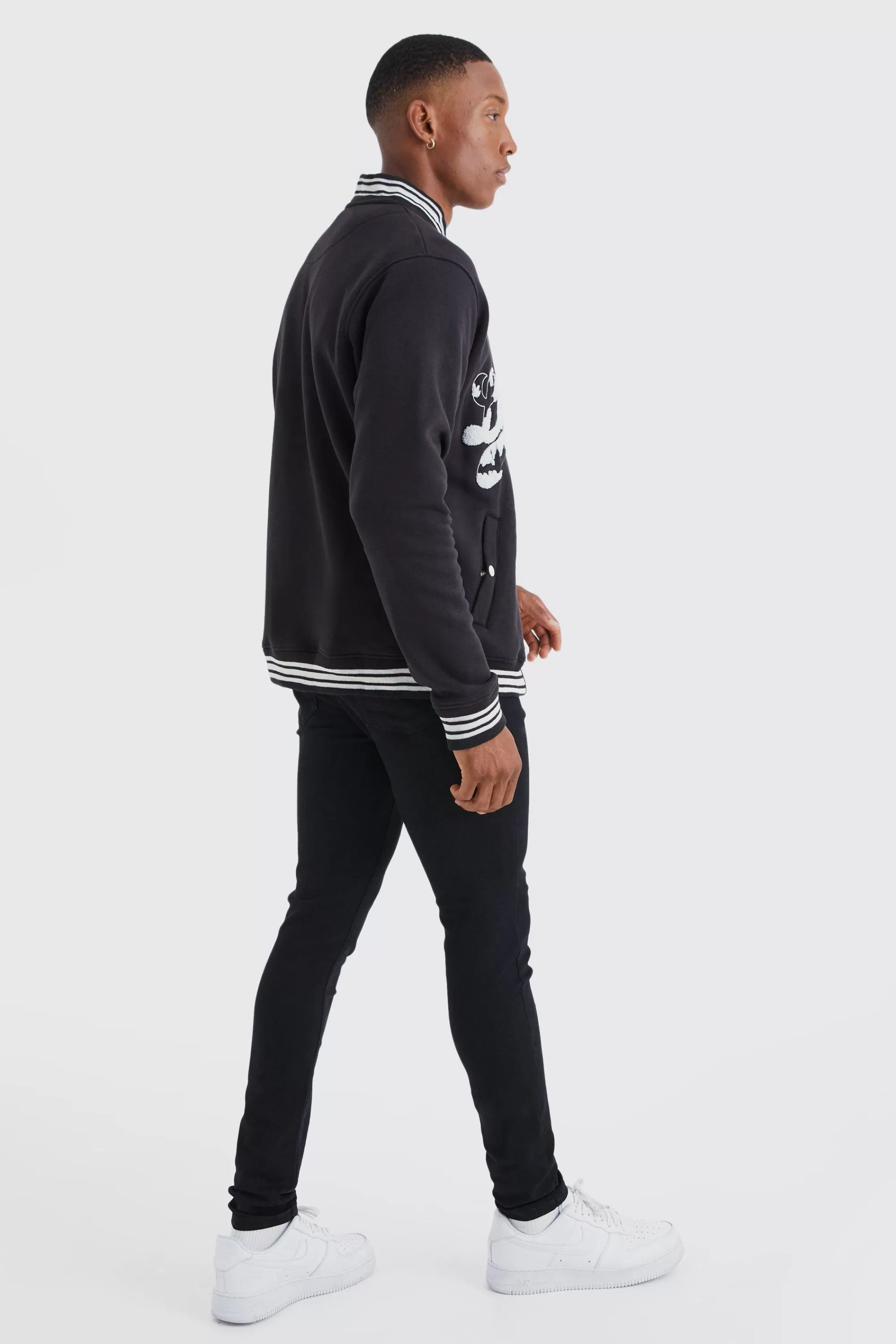 boohooMAN Limited Towelling Applique Jersey Bomber | UK