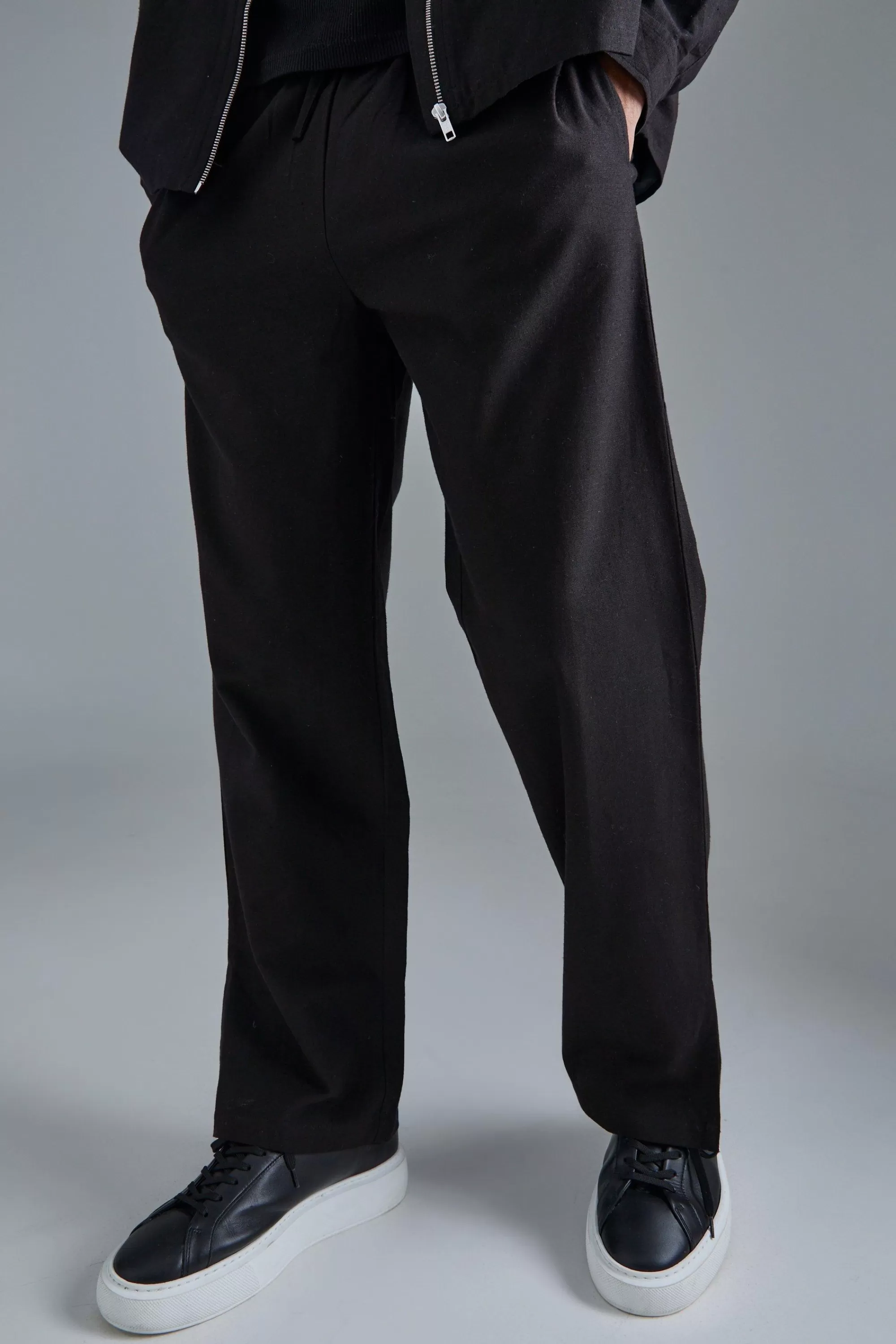 boohooMAN Linen Mix Smart Split Hem Straight Trousers | UK