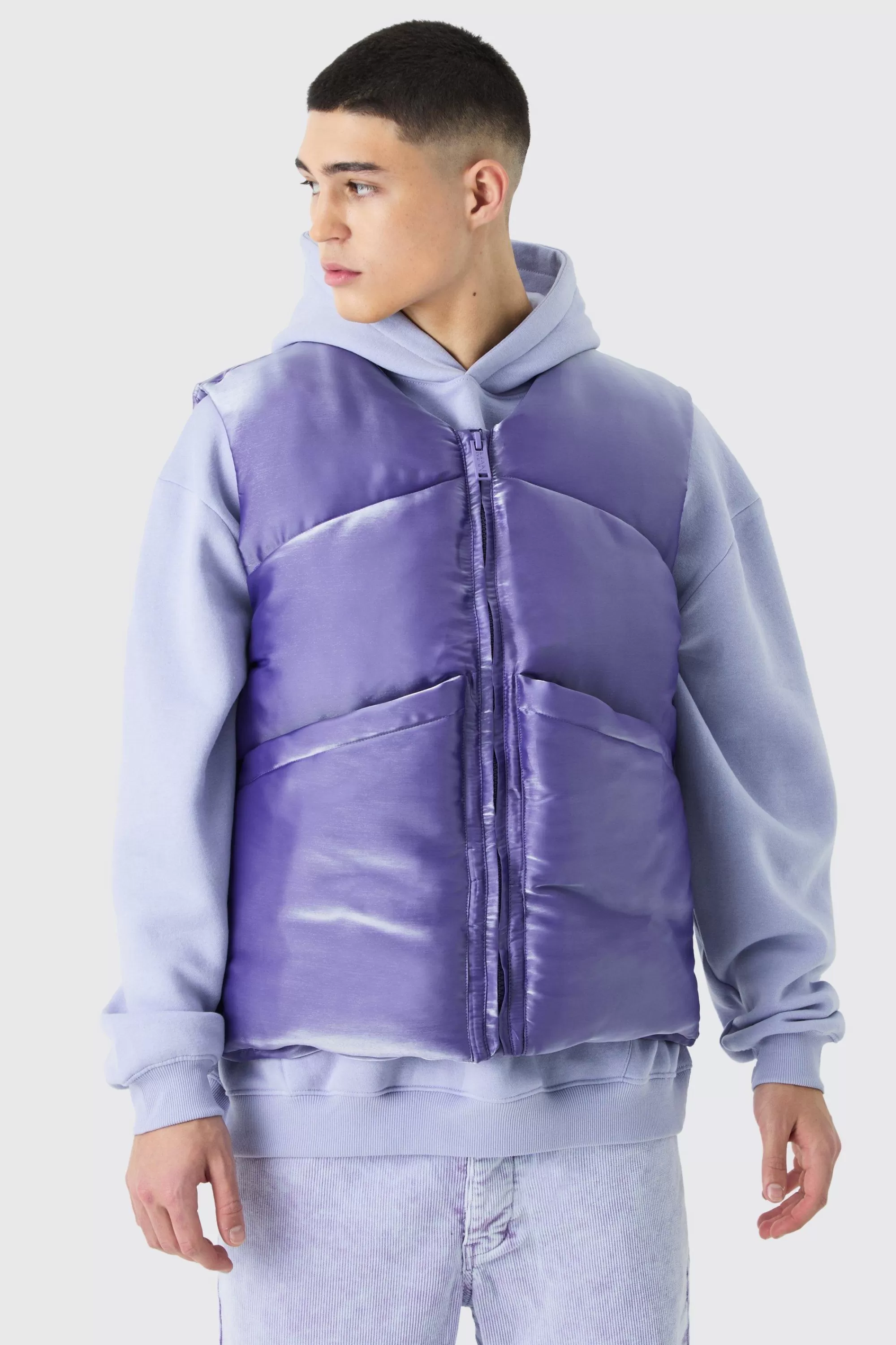 boohooMAN Liquid Metallic Nylon Padded Gilet | UK