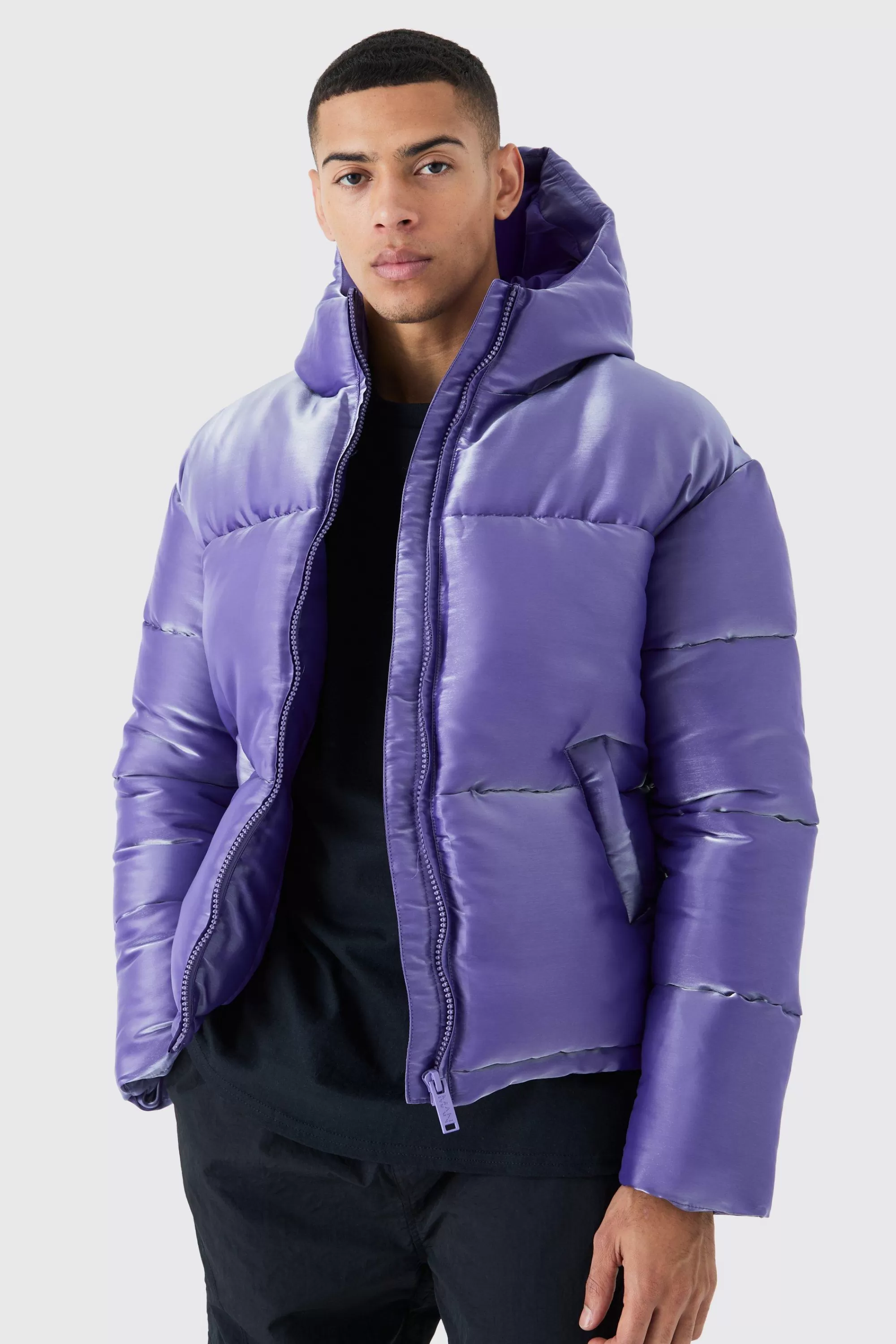 boohooMAN Liquid Metallic Nylon Puffer Jacket | UK