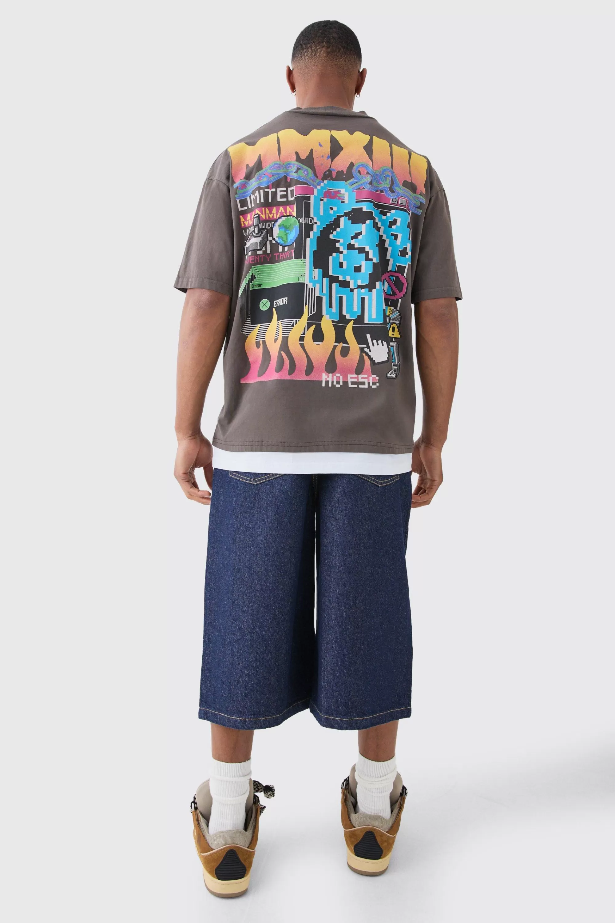 boohooMAN Long Line Denim Jorts In | UK