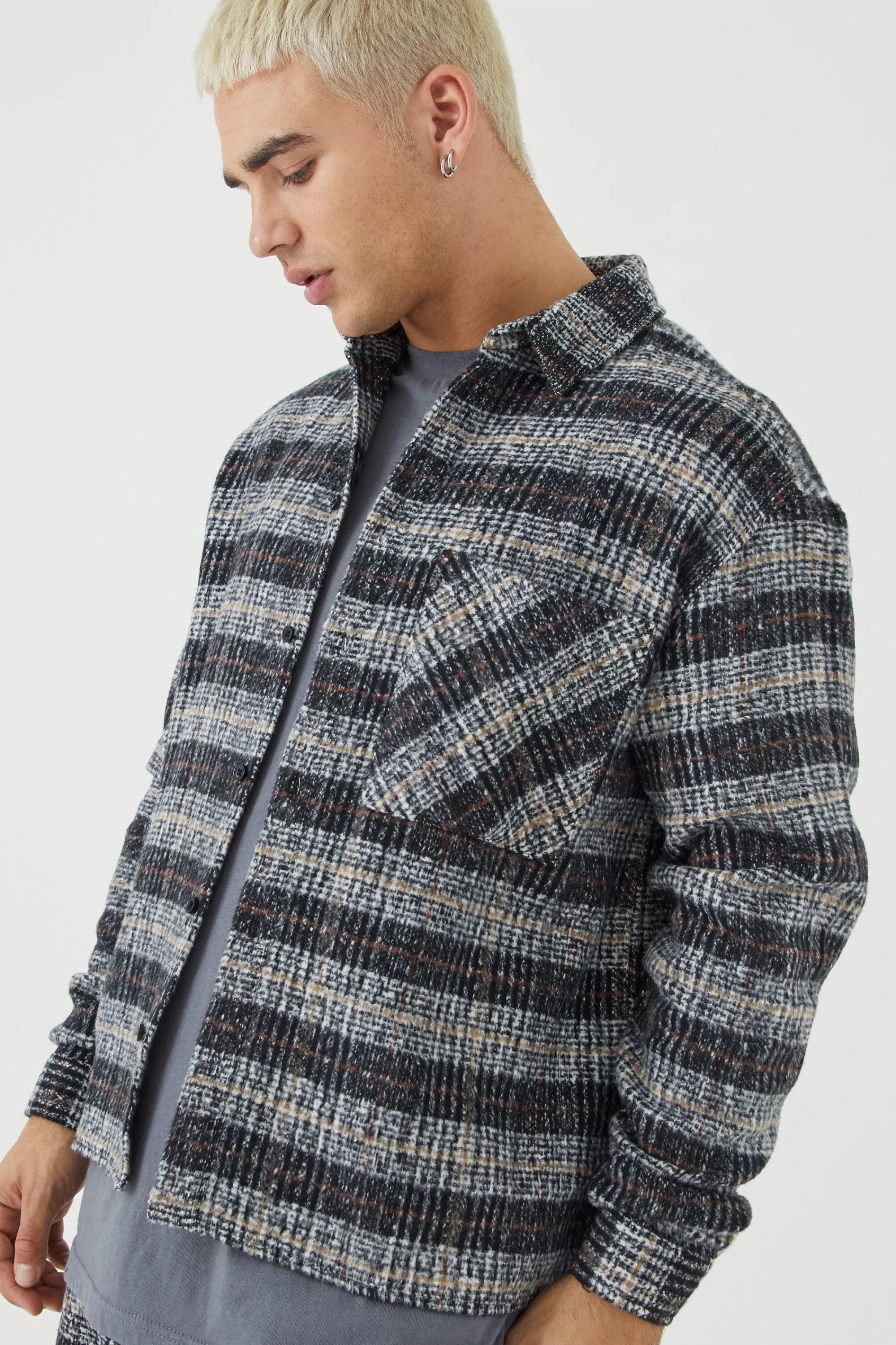 boohooMAN Long Sleeve Boxy Brushed Shirt & Straight Leg Trouser | UK