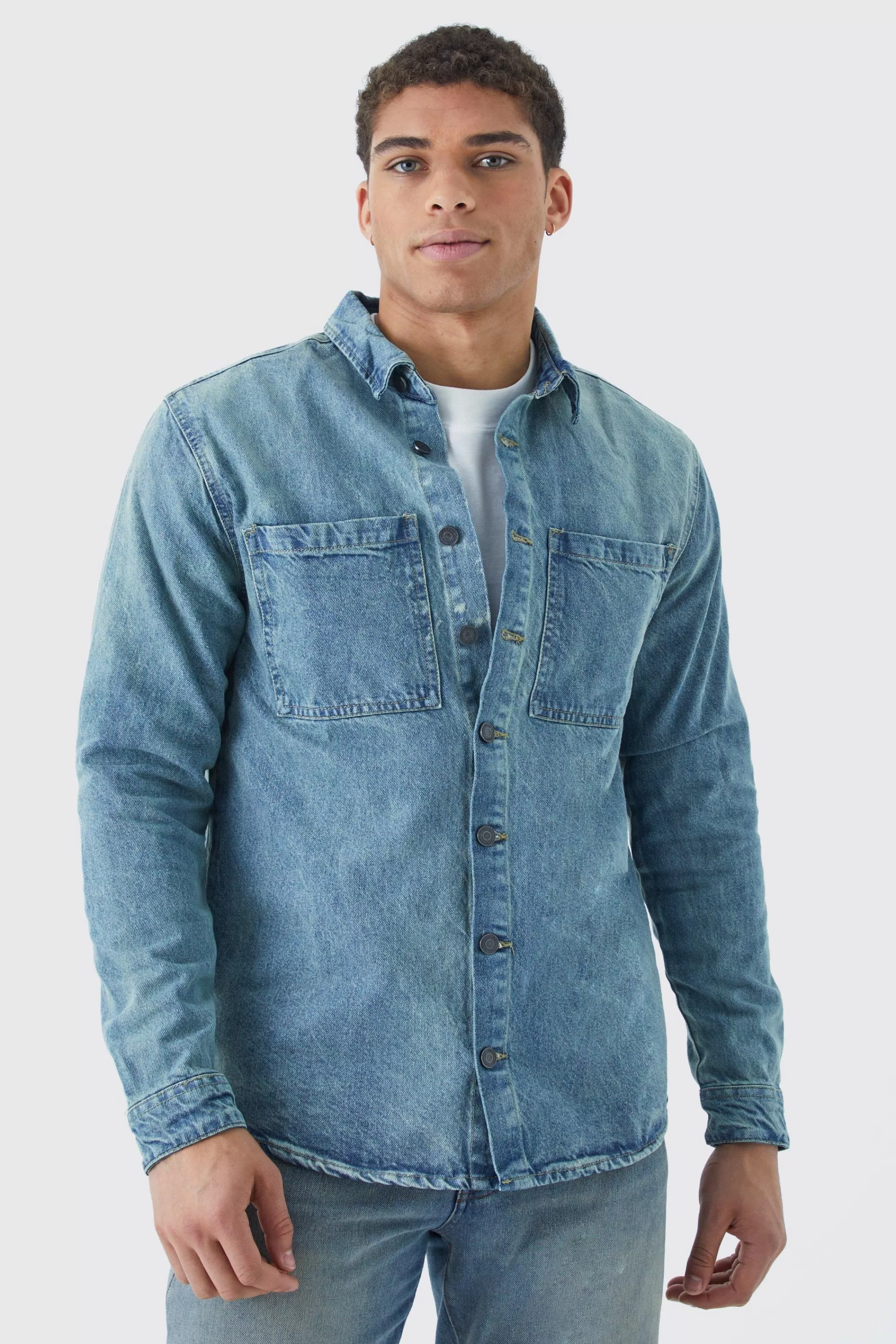 boohooMAN Long Sleeve Denim Overshirt | UK