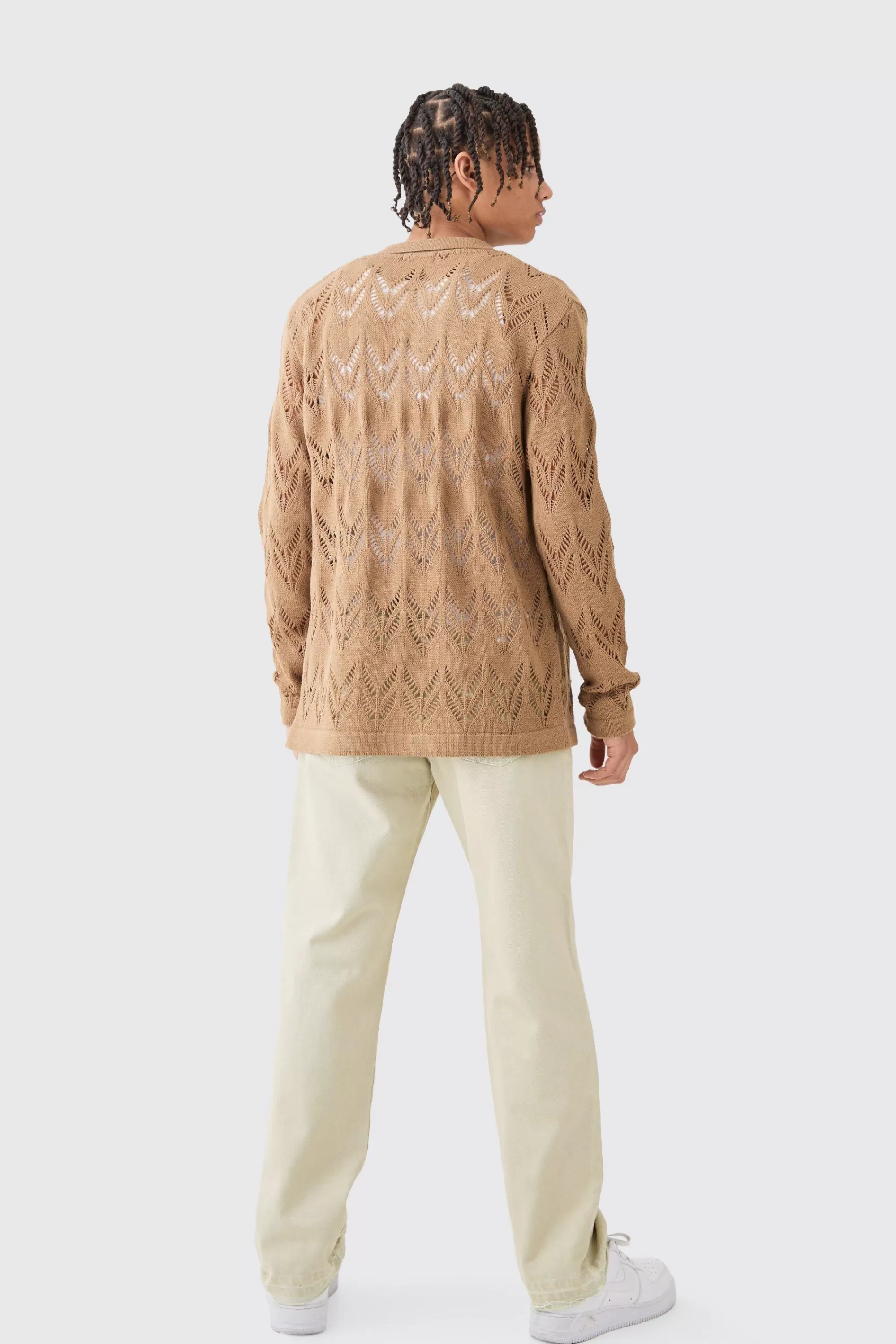 boohooMAN Long Sleeve Open Knit Shirt In | UK