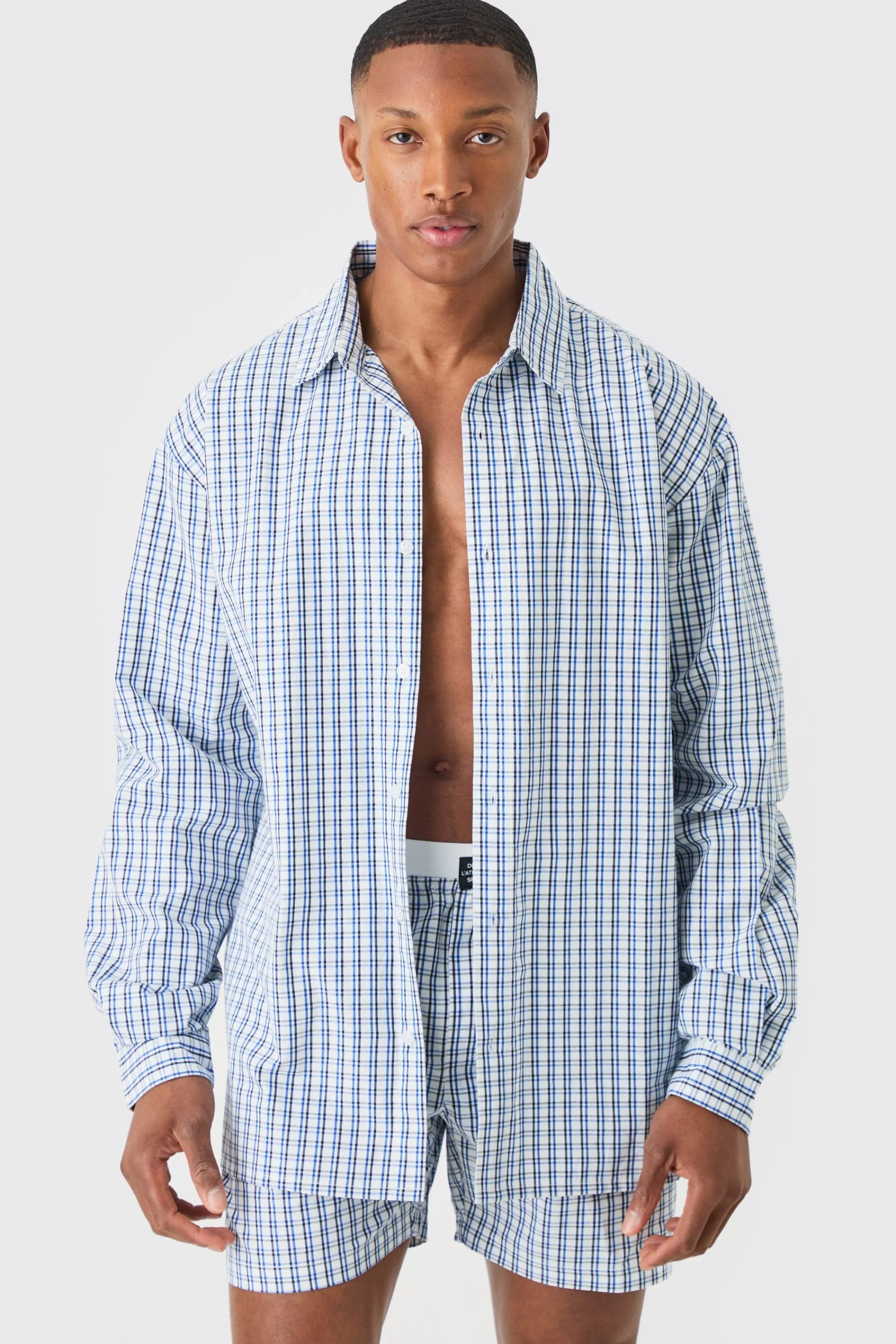 boohooMAN Long Sleeve Oversized Tab Stripe Shirt | UK