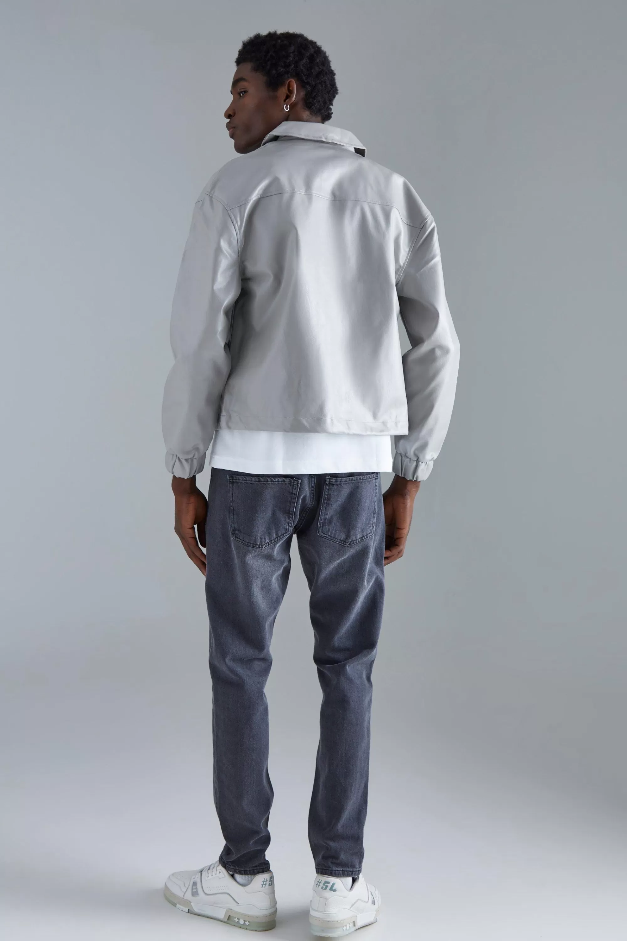 boohooMAN Long Sleeve Pu Boxy Popper Cord Overshirt | UK