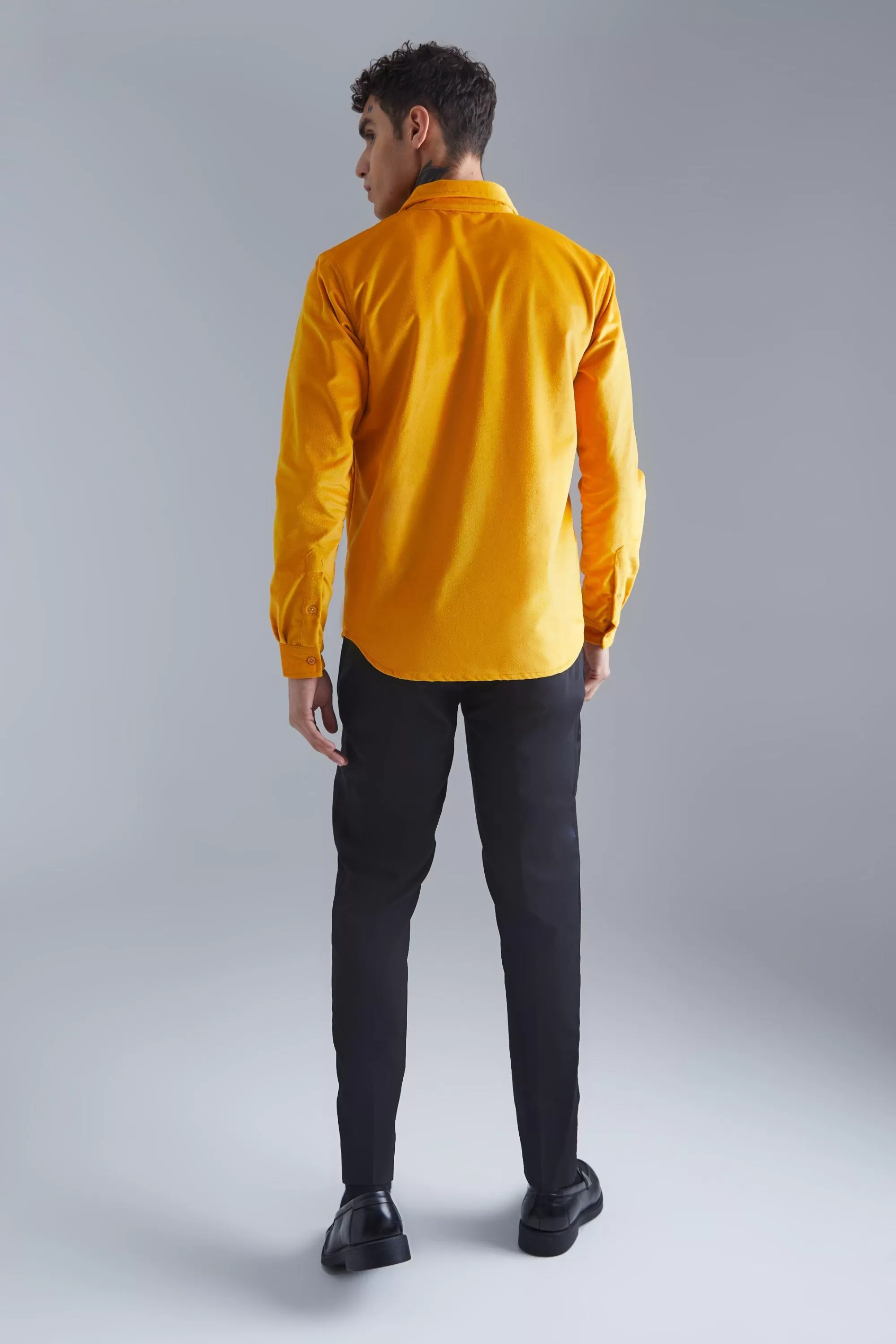 boohooMAN Long Sleeve Velour Revere Shirt | UK