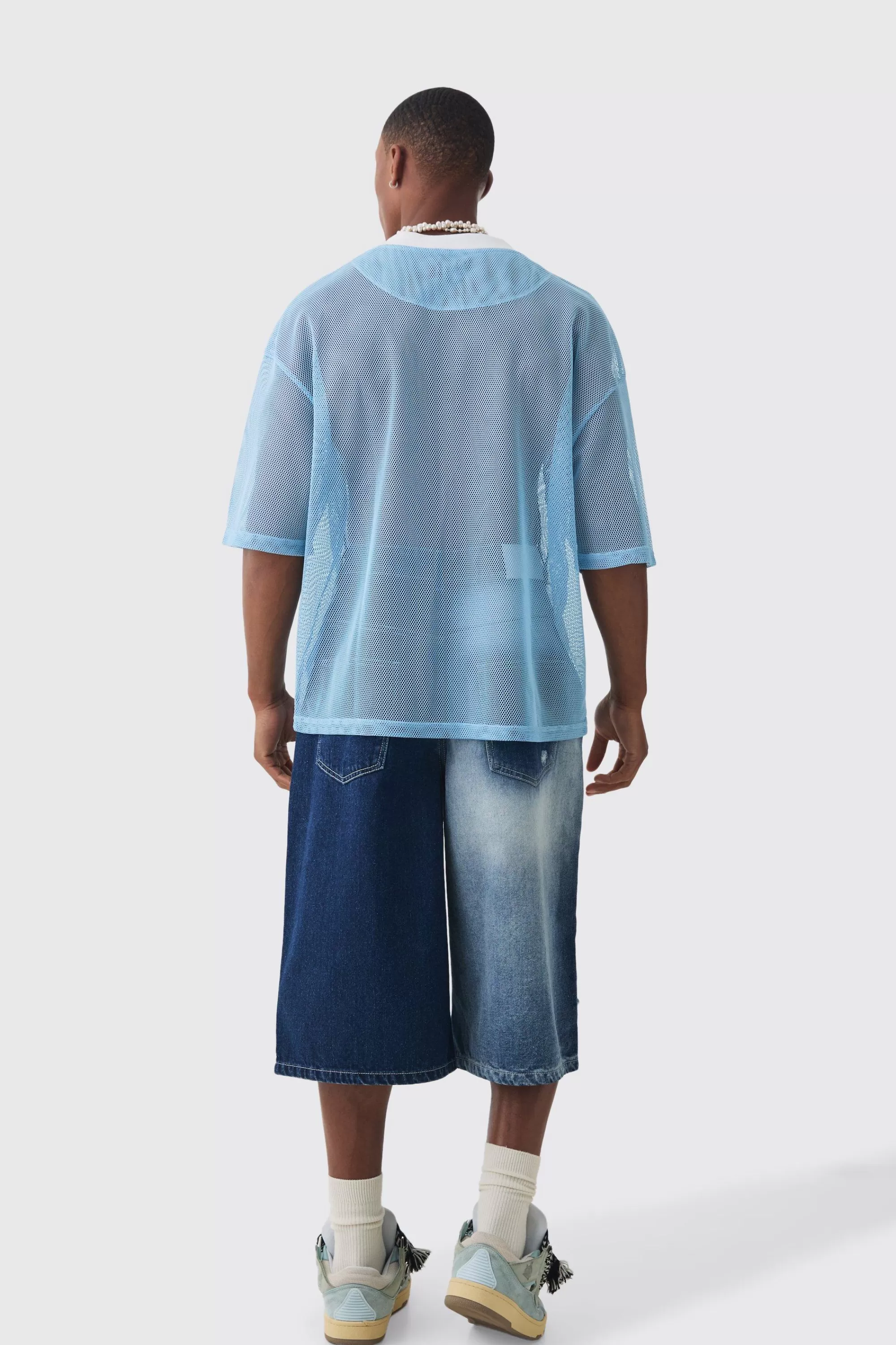 boohooMAN Longline Homme Spliced Ripped Applique Denim Jorts In | UK