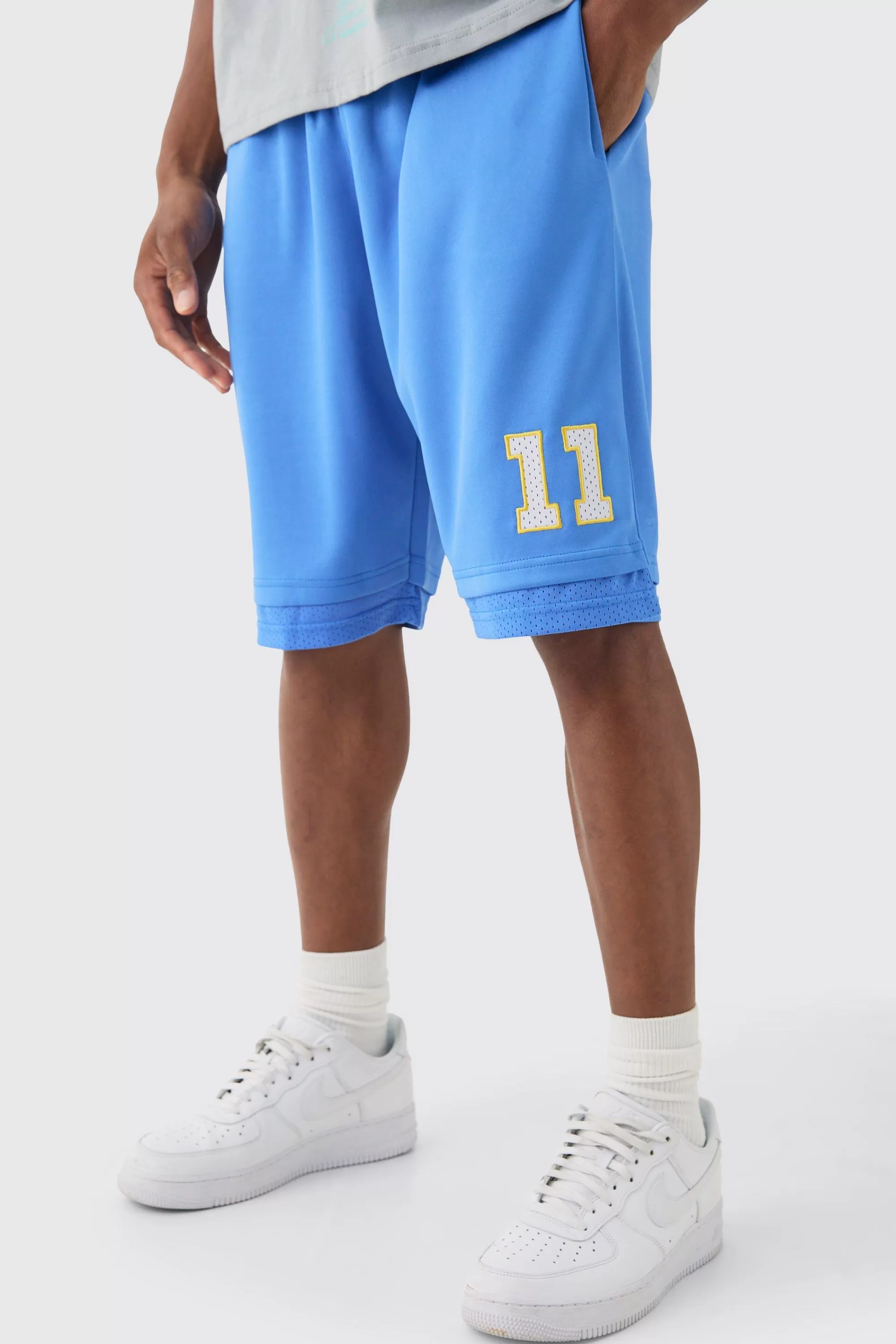 boohooMAN Loose Fit Satin Mesh Basketball Shorts | UK