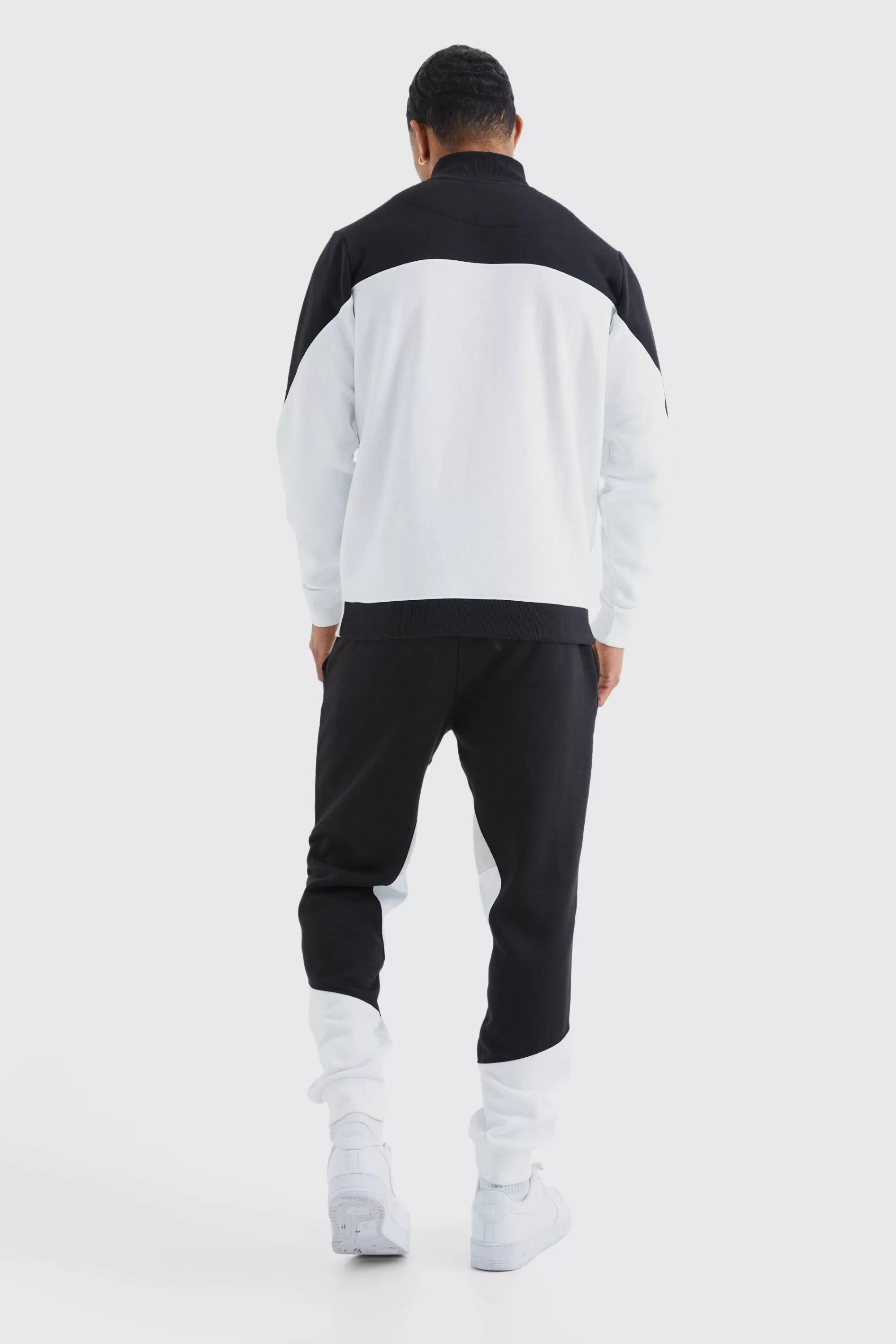 boohooMAN Man 1/4 Zip Funnel Neck Colour Block Sweatshirt | UK