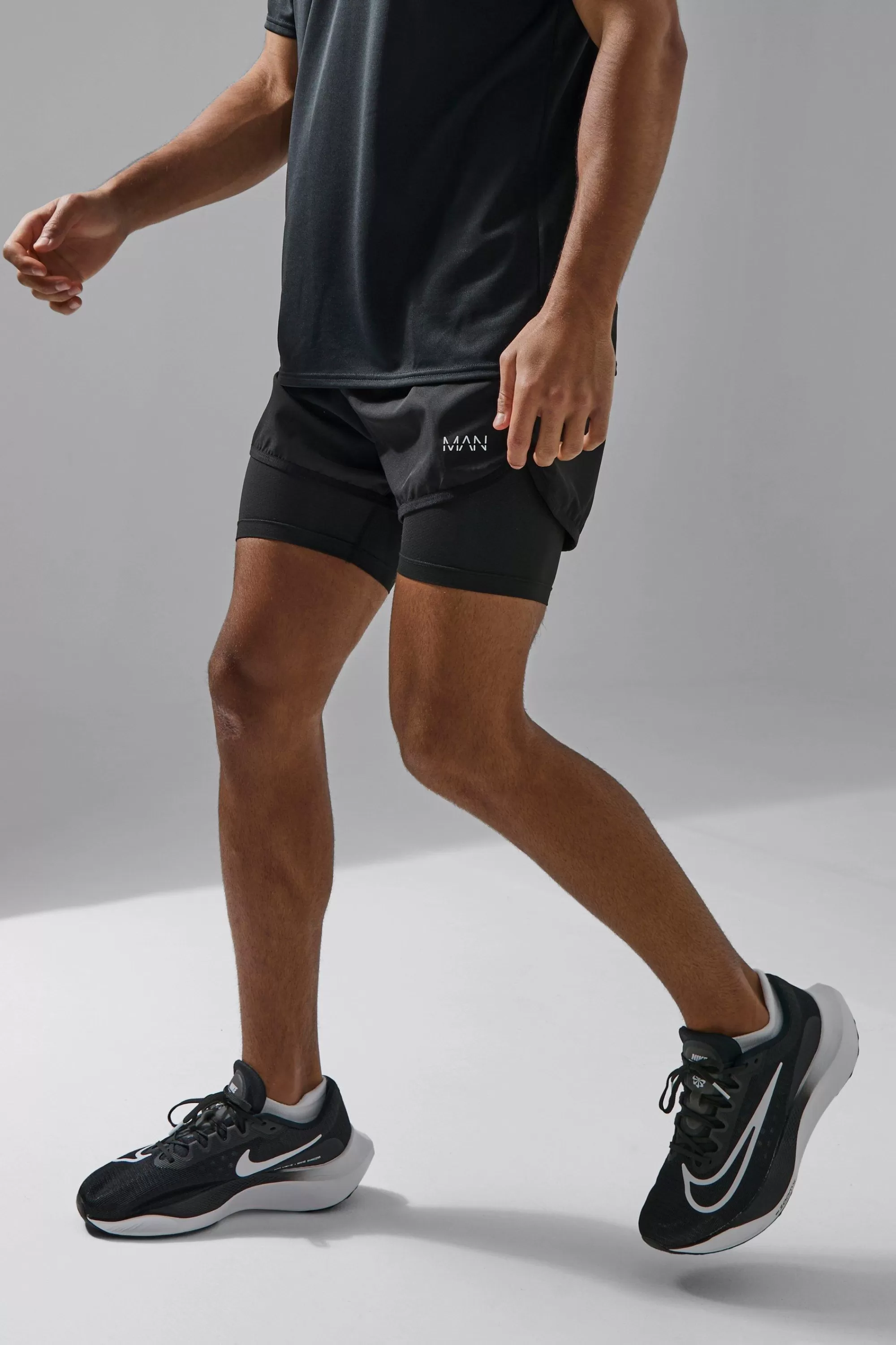 boohooMAN Man Active 2 In 1 3inch Regular Fit Running Short | UK