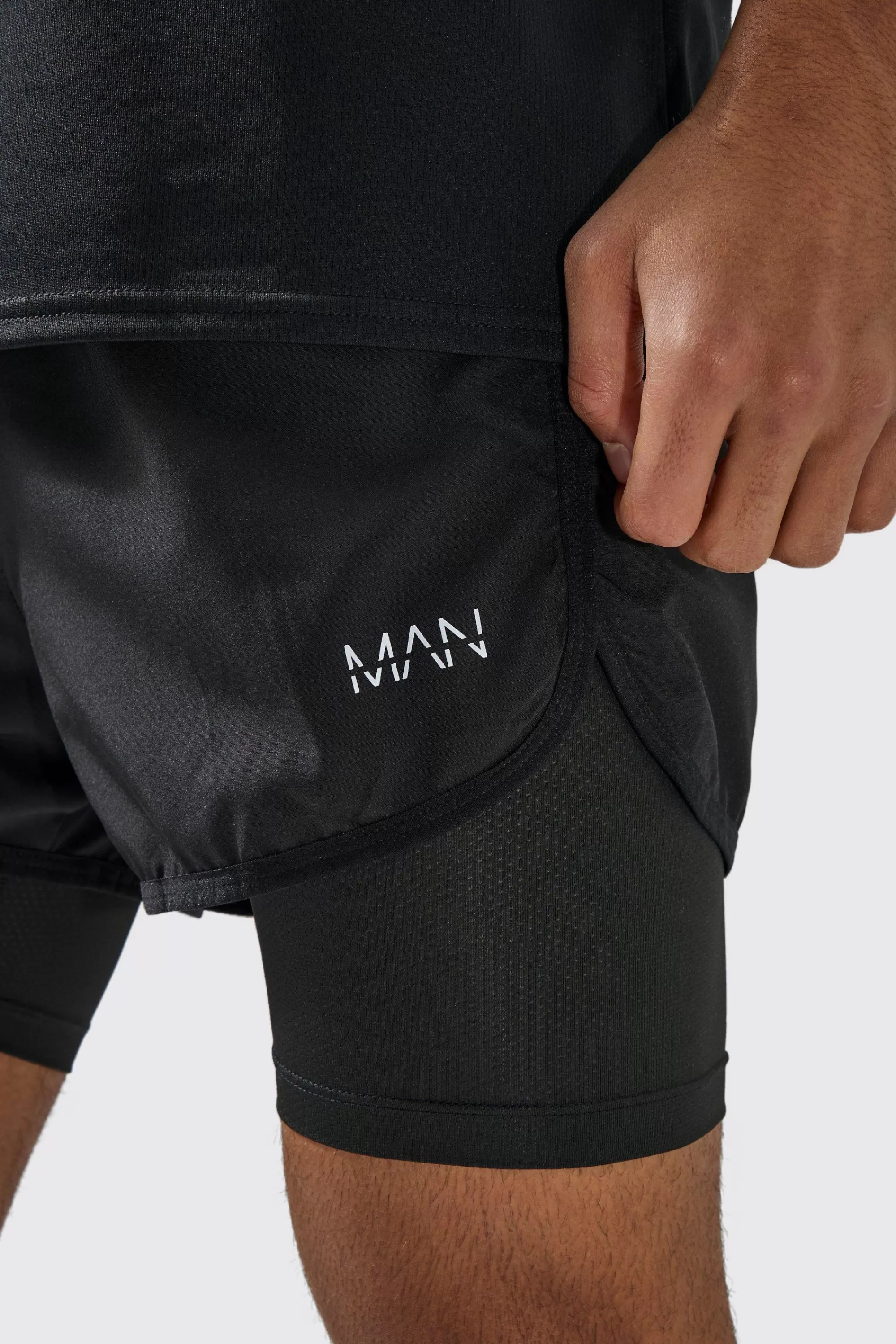 boohooMAN Man Active 2 In 1 3inch Regular Fit Running Short | UK