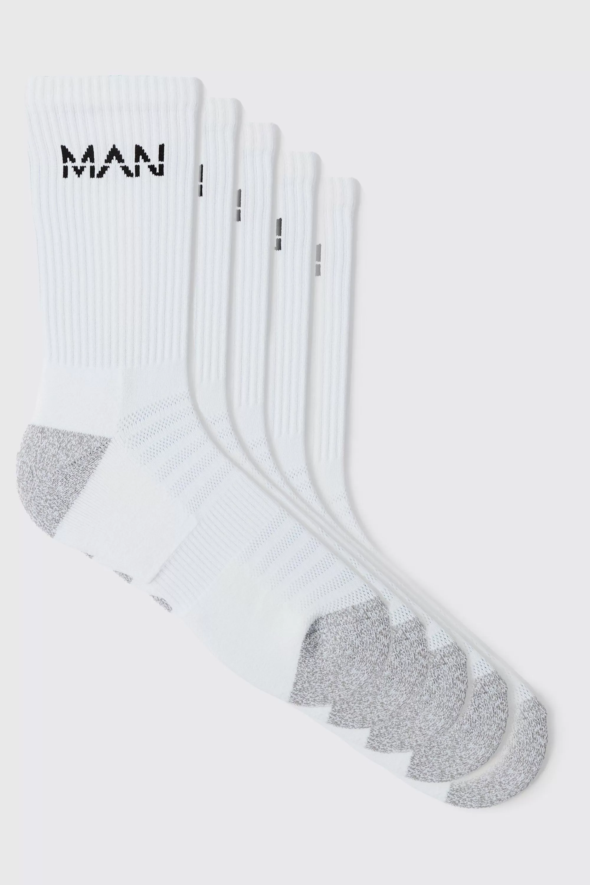 boohooMAN Man Active Cushioned Training Crew 5 Pack Socks | UK