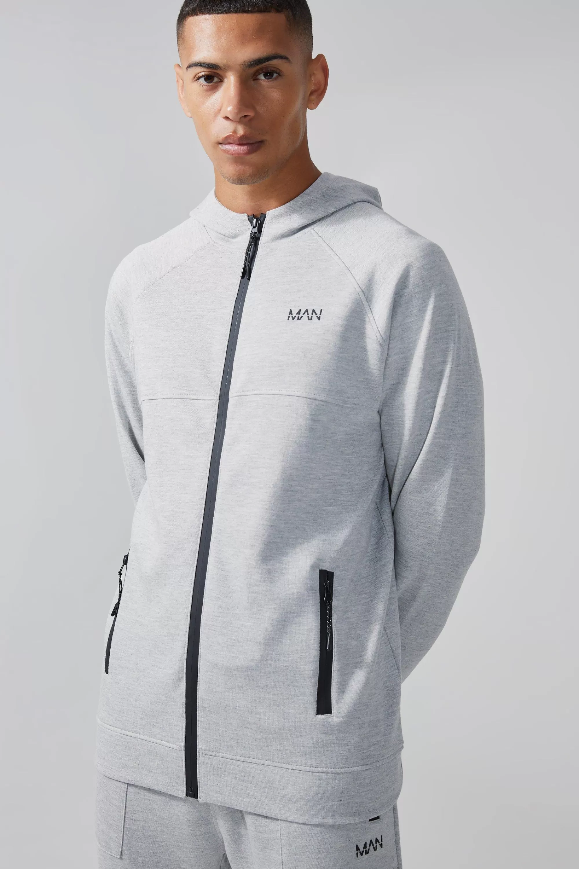 boohooMAN Man Active Fleece Regular Fit Zip Thru Hoodie | UK