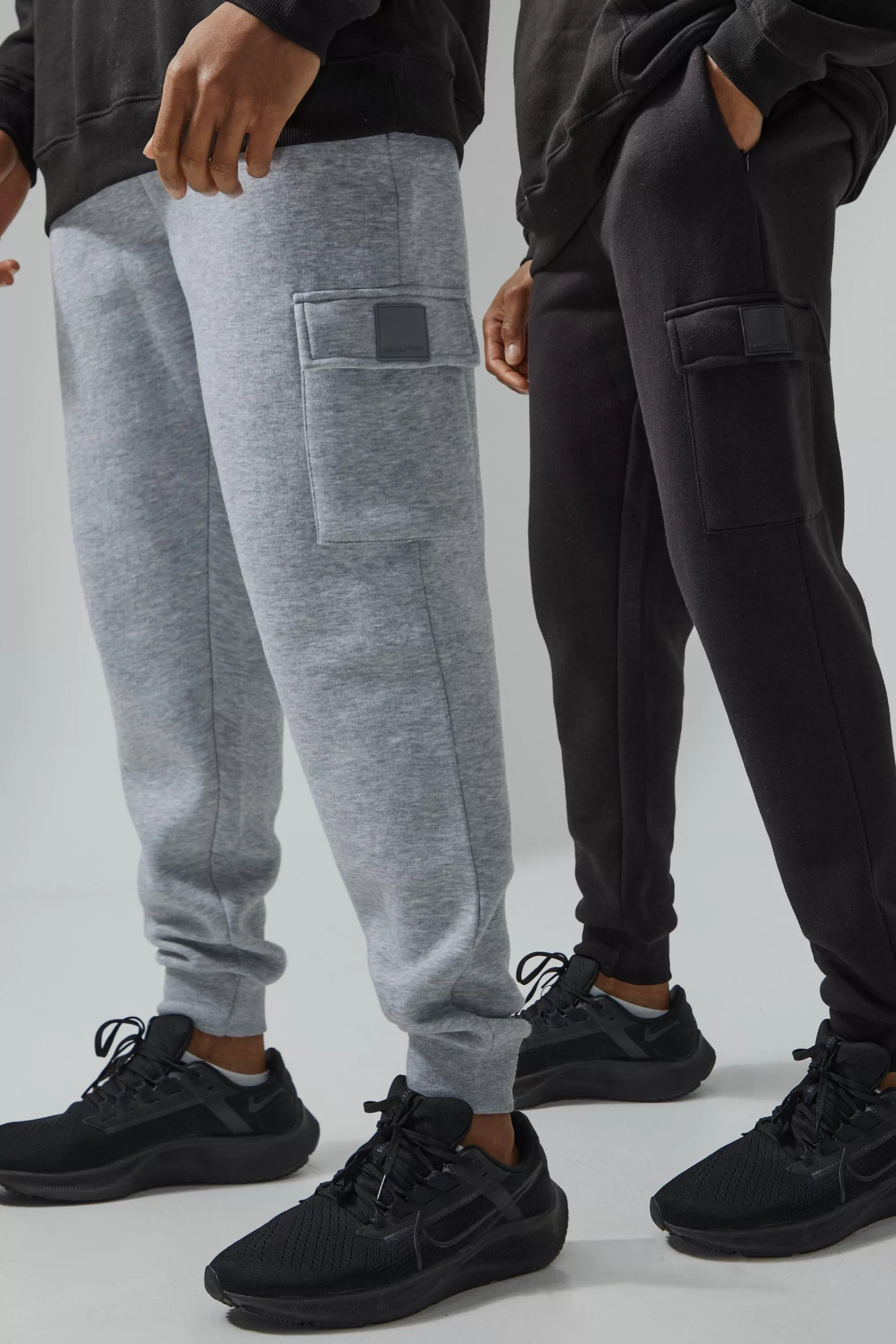 boohooMAN Man Active Gym 2 Pack Cargo Joggers | UK