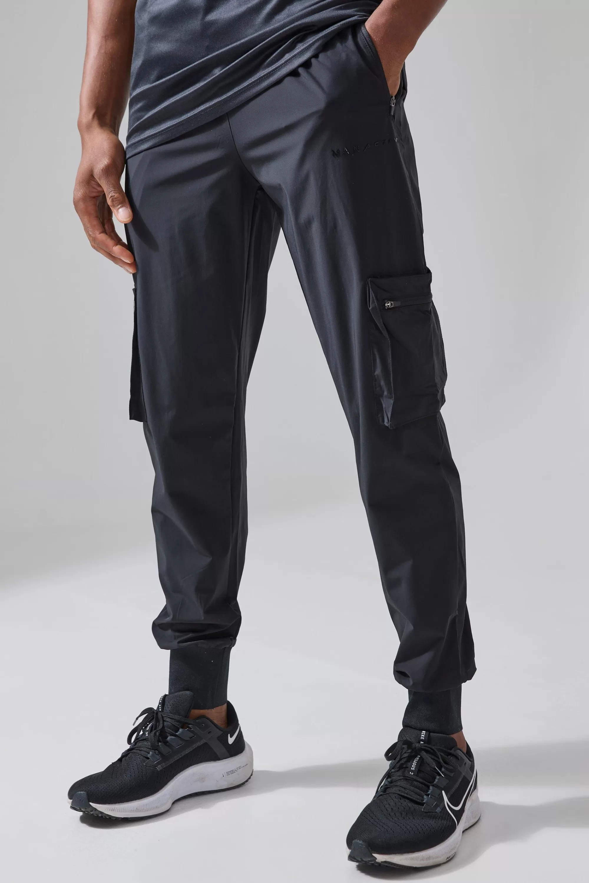 boohooMAN Man Active Gym Deep Rib Tech Tapered Cargo Pant | UK