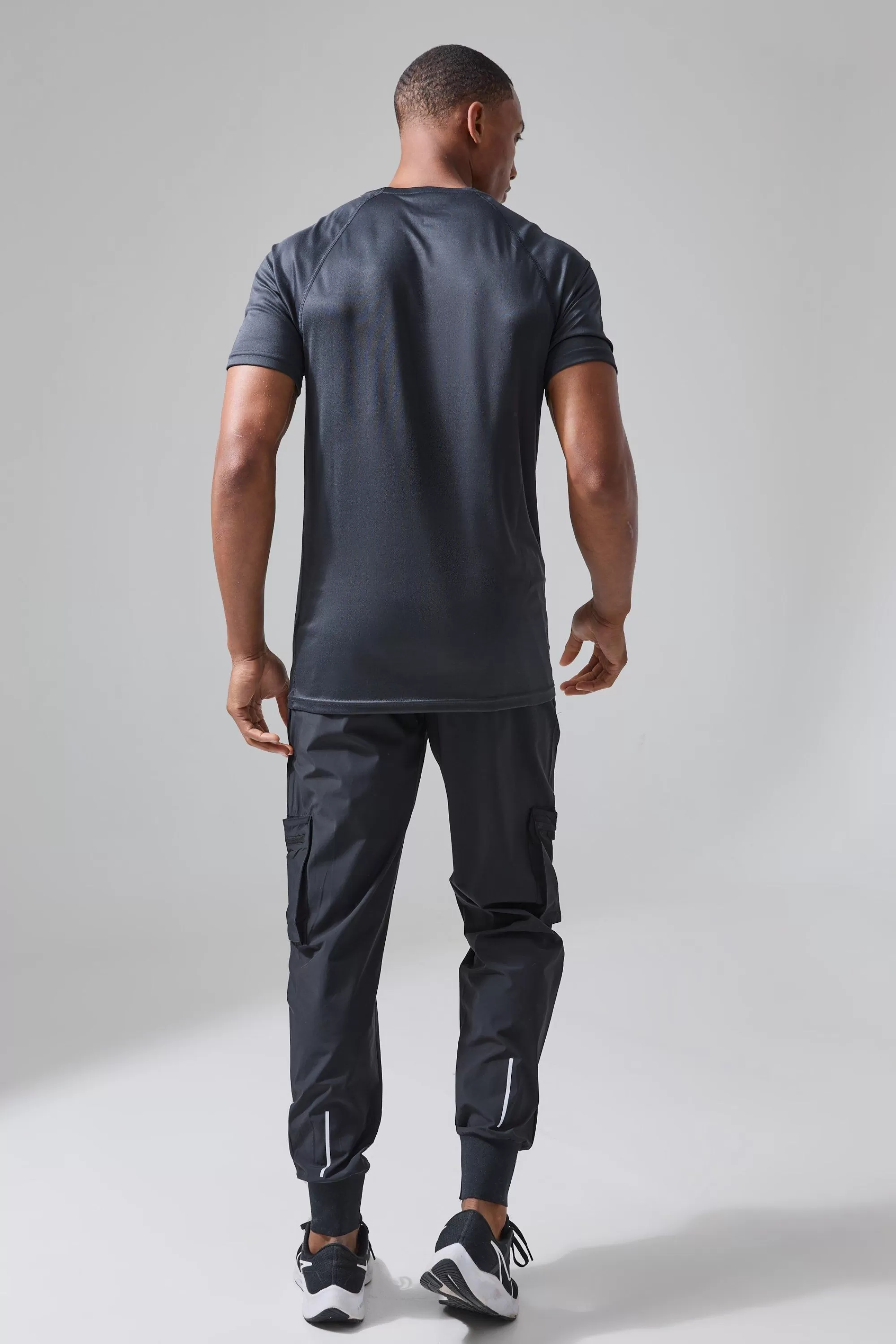 boohooMAN Man Active Gym Deep Rib Tech Tapered Cargo Pant | UK