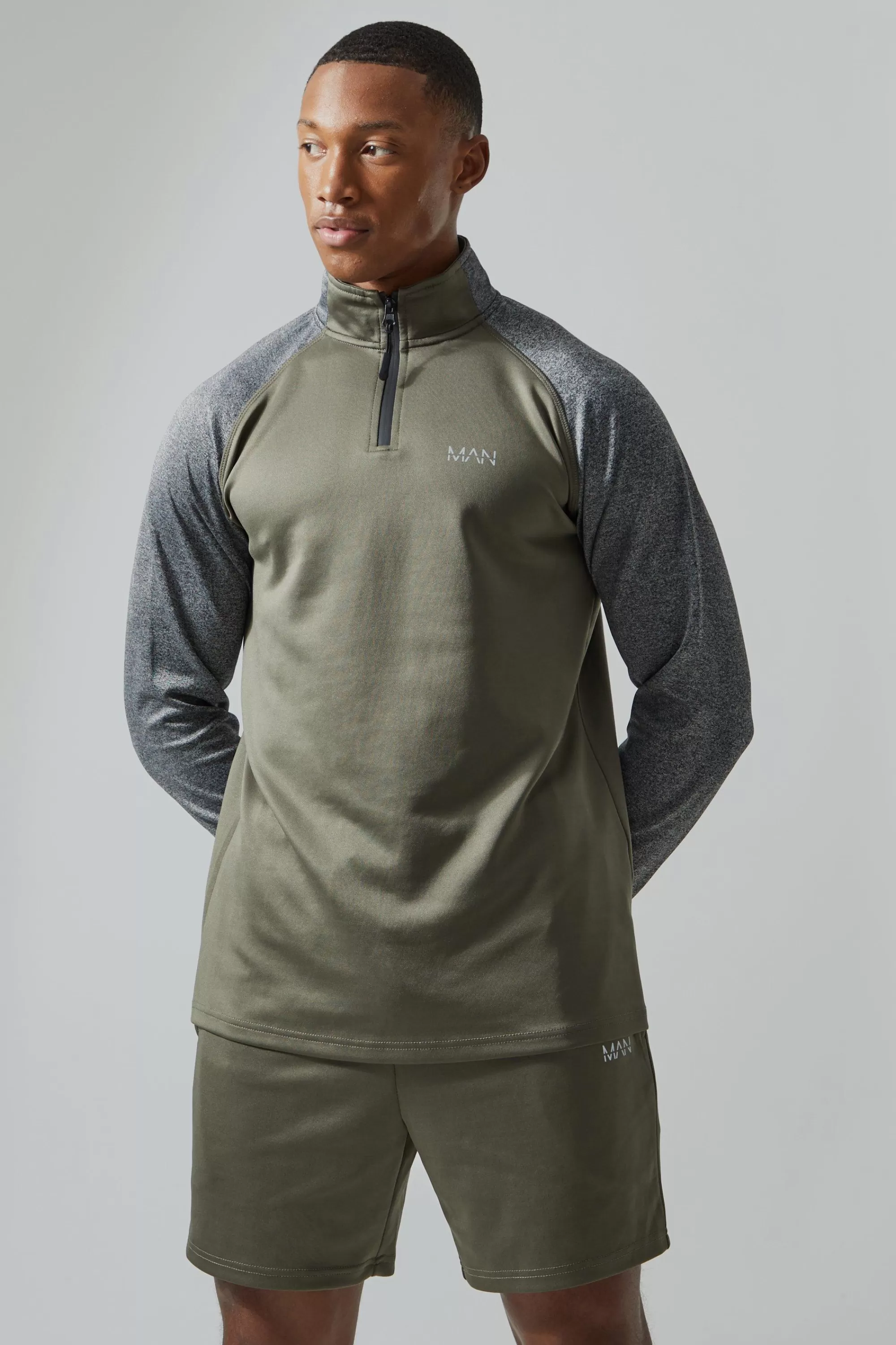 boohooMAN Man Active Gym Funnel Neck Short Set | UK