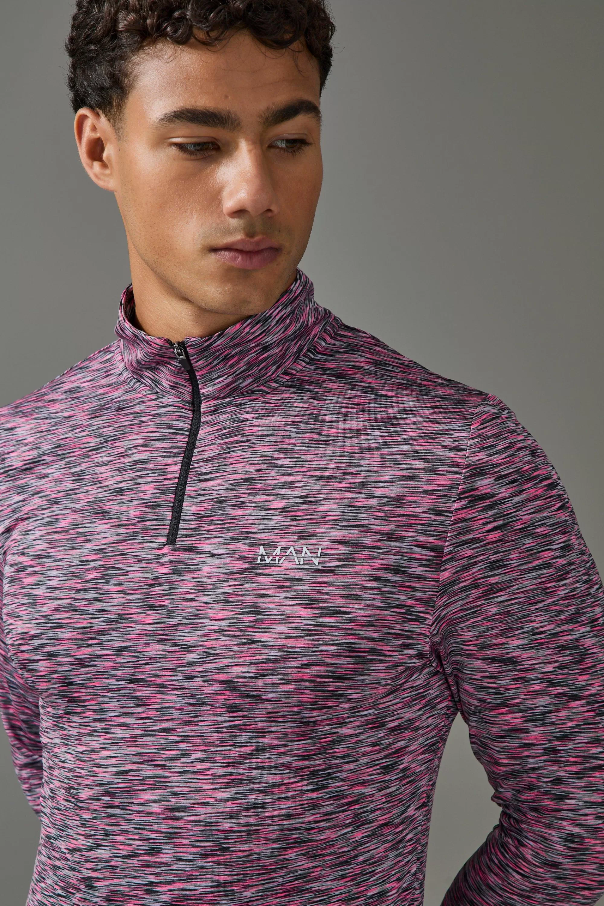 boohooMAN Man Active Lightweight Space Dye Marl 1/4 Zip Top | UK
