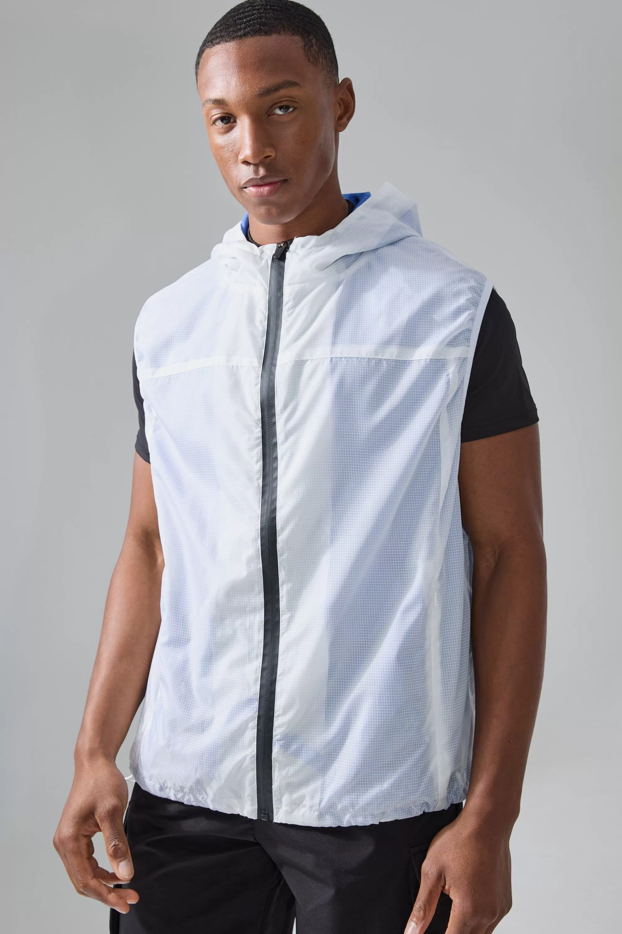 boohooMAN Man Active Mesh Lined Hooded Regular Fit Gilet | UK