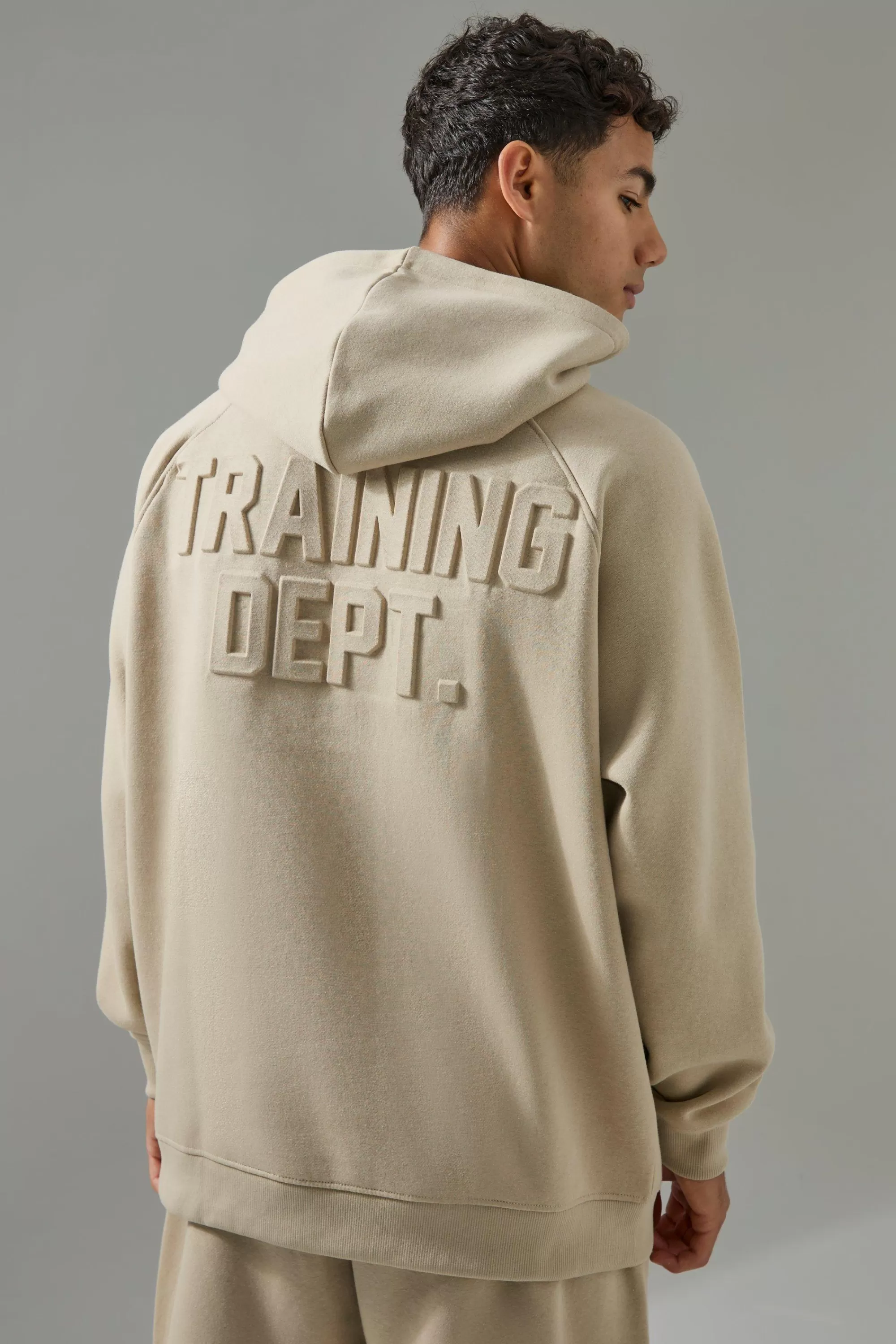 boohooMAN Man Active Training Dept Embossed Oversized Hoodie | UK
