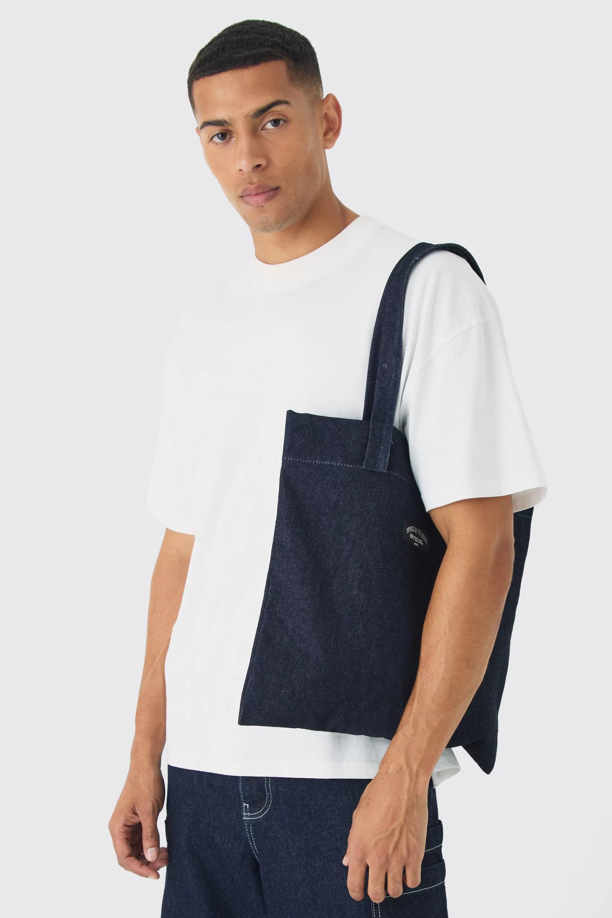 boohooMAN Man Branded Denim Tote Bag | UK