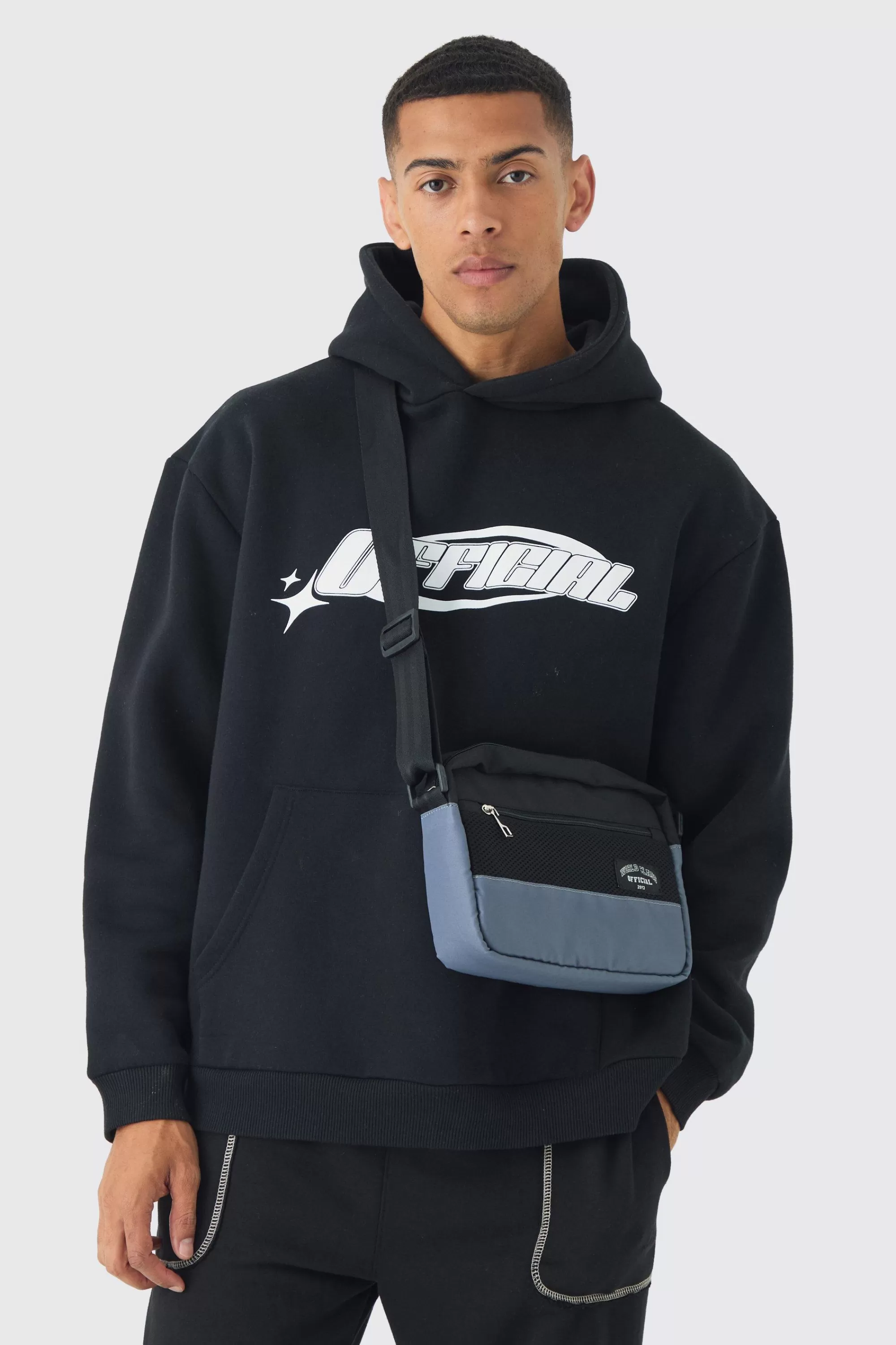 boohooMAN Man Branded Mesh Nylon Cross Body Bag | UK