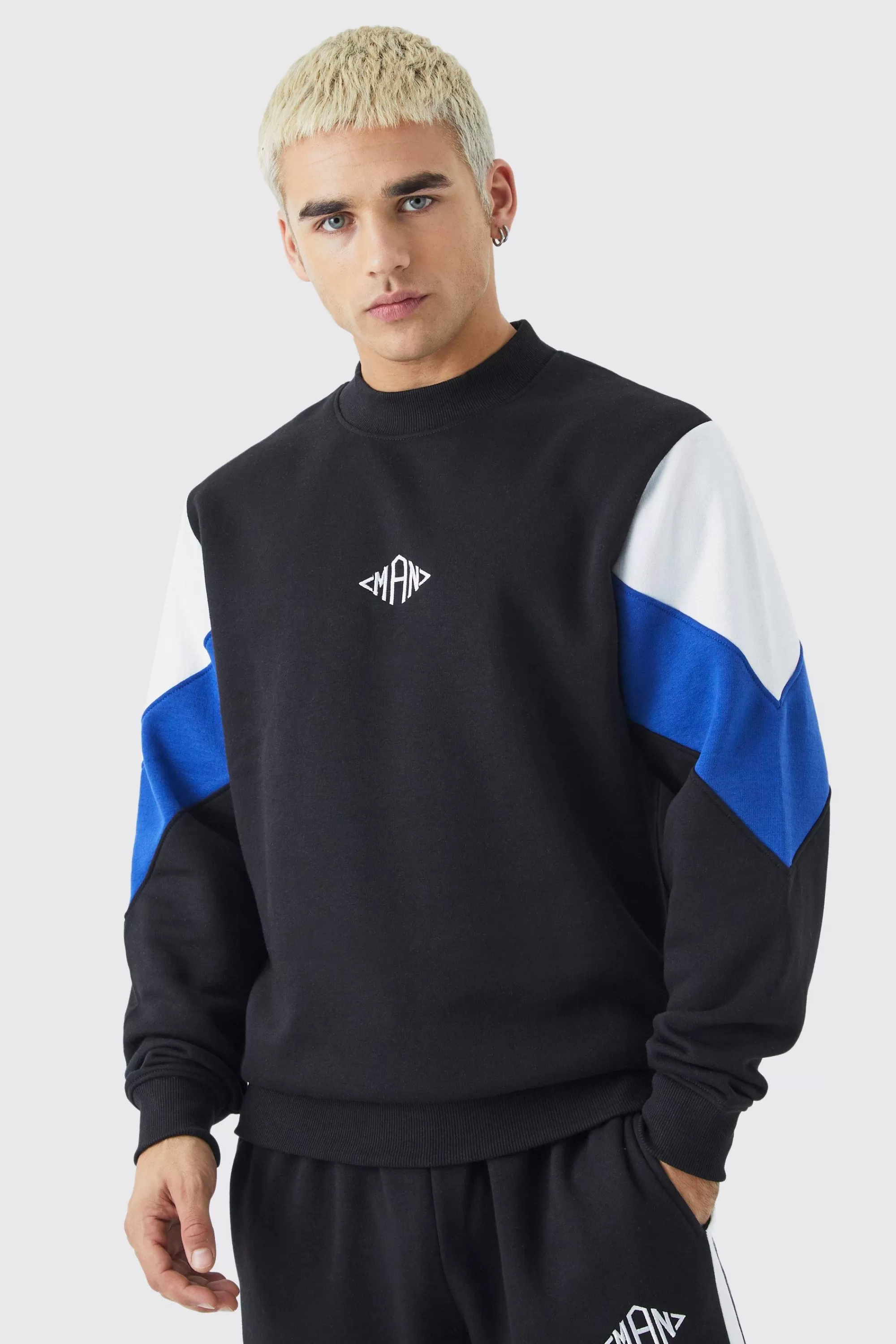 boohooMAN Man Colour Block Extended Neck Sweatshirt | UK