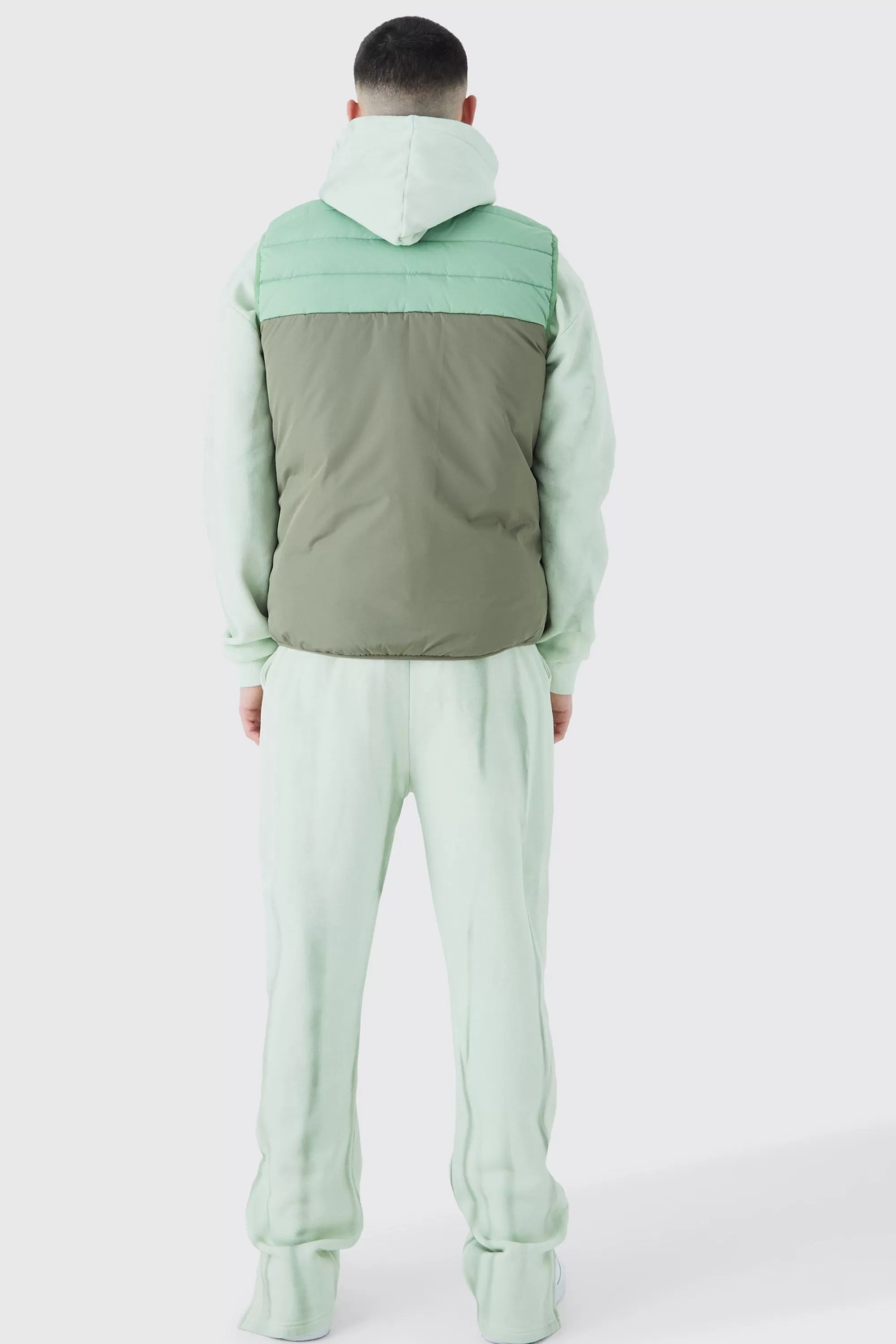 boohooMAN Man Colour Block Quilted Funnel Neck Gilet | UK