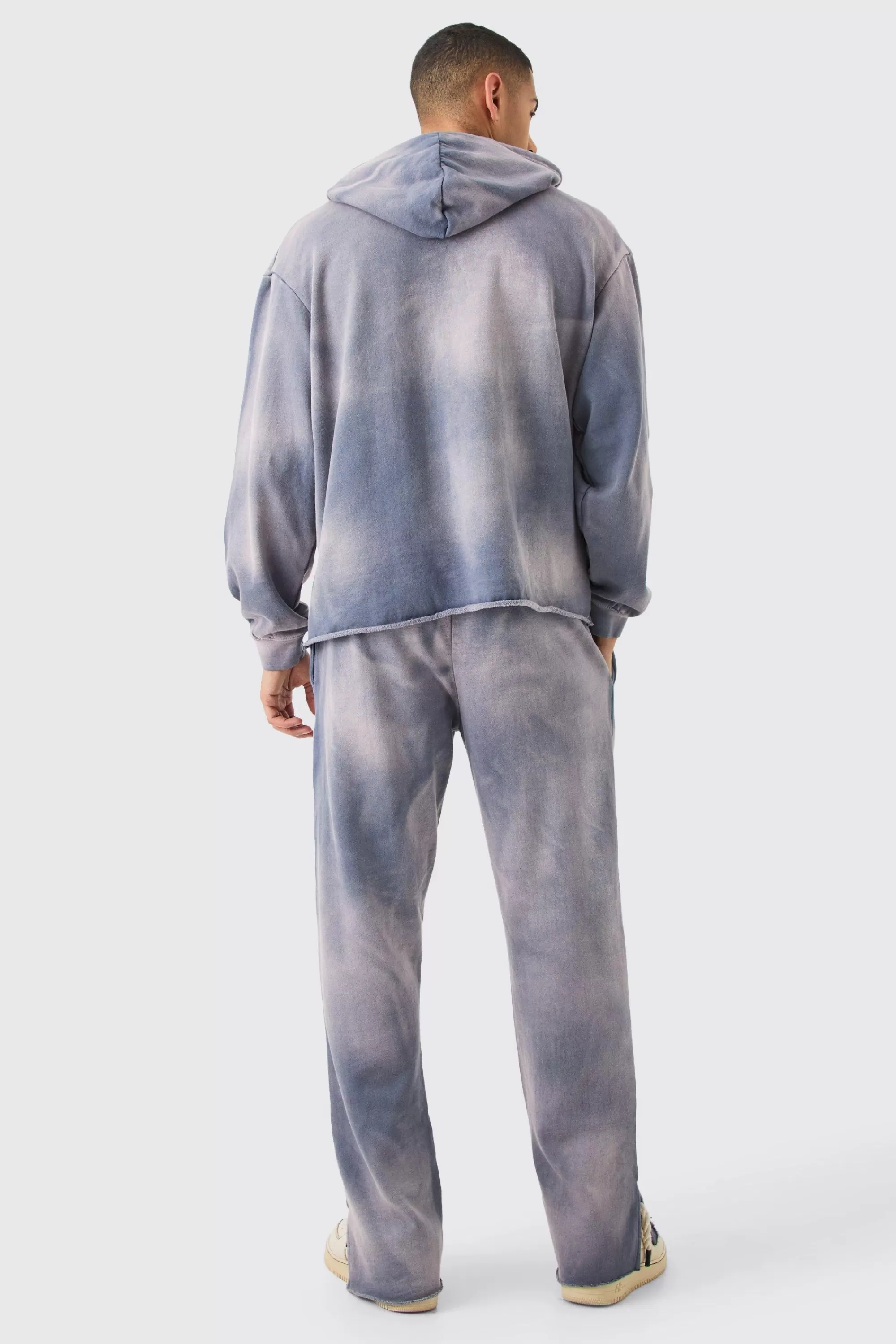 boohooMAN Man Embroidery Oversized Sun Bleached Wash Hooded Tracksuit | UK