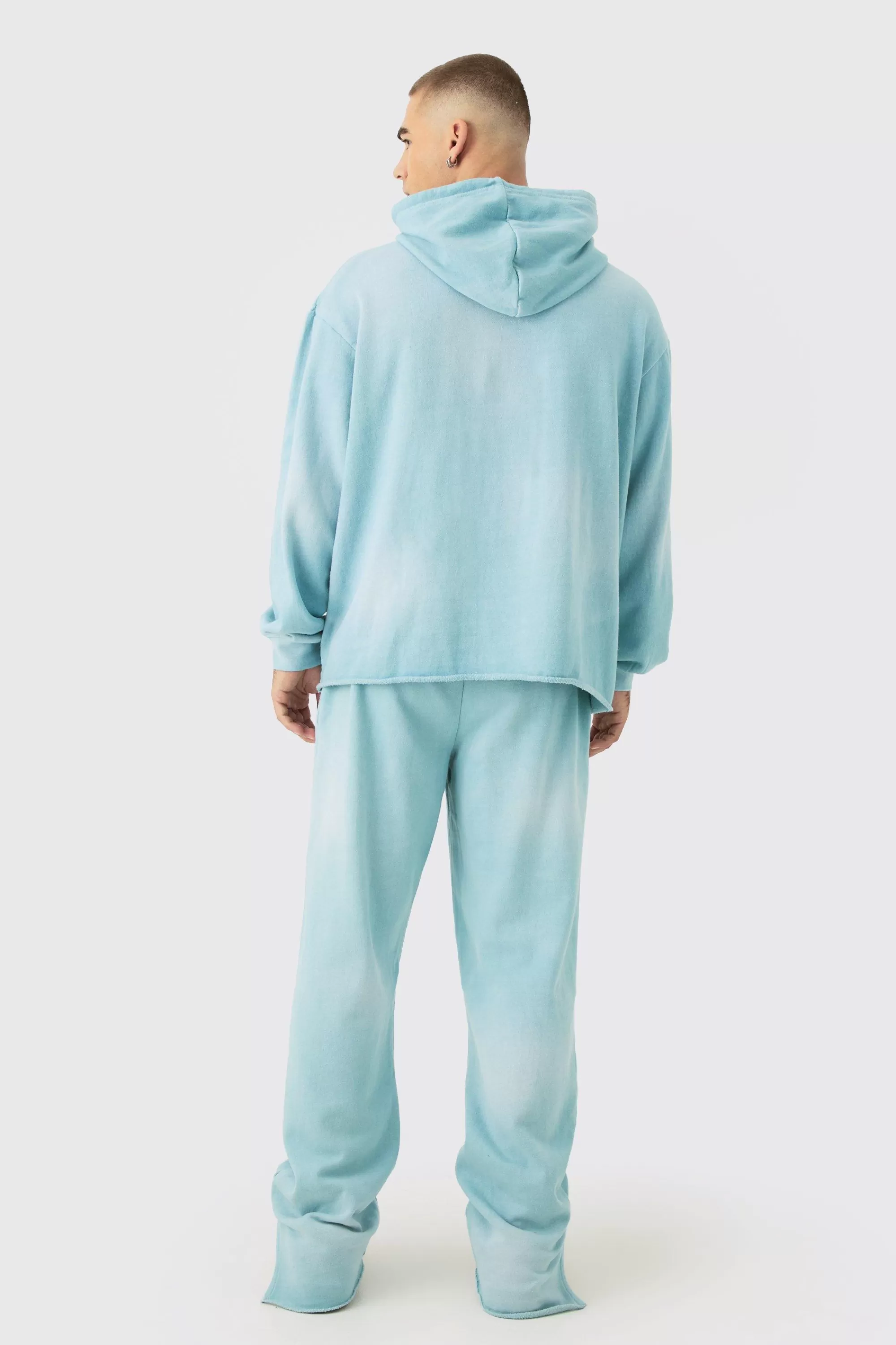 boohooMAN Man Embroidery Oversized Sun Bleached Wash Hooded Tracksuit | UK