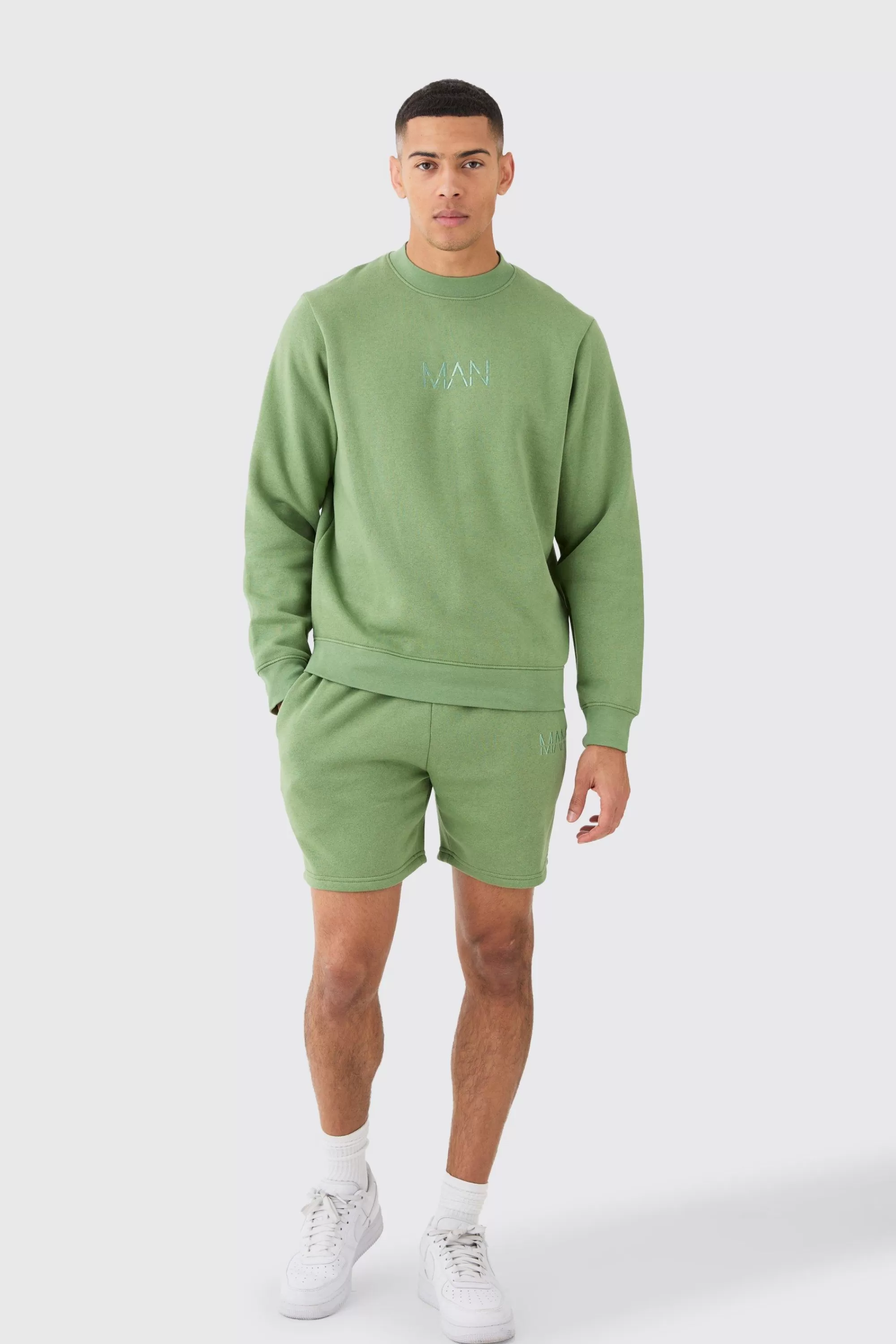 boohooMAN Man Extended Neck Sweatshirt Short Tracksuit | UK