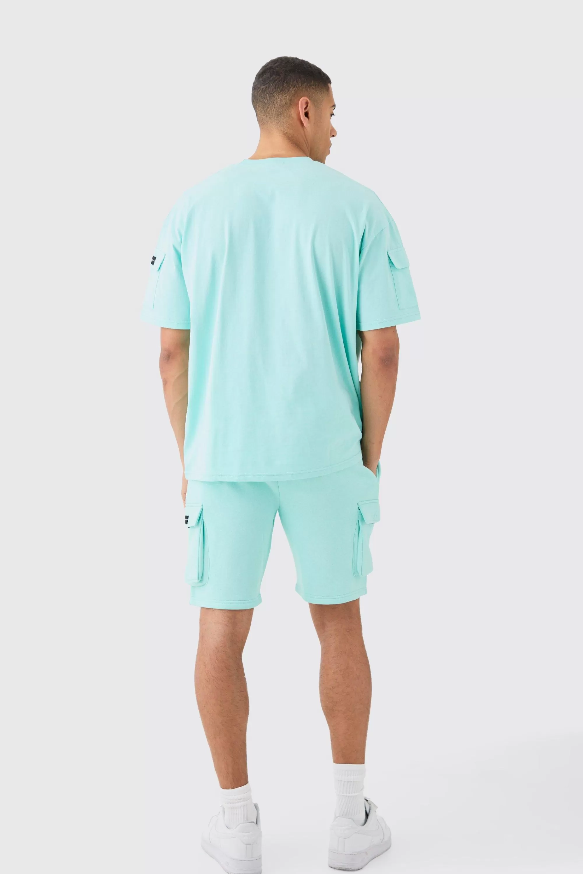 boohooMAN Man Oversized Cargo T-shirt And Slim Short Set | UK